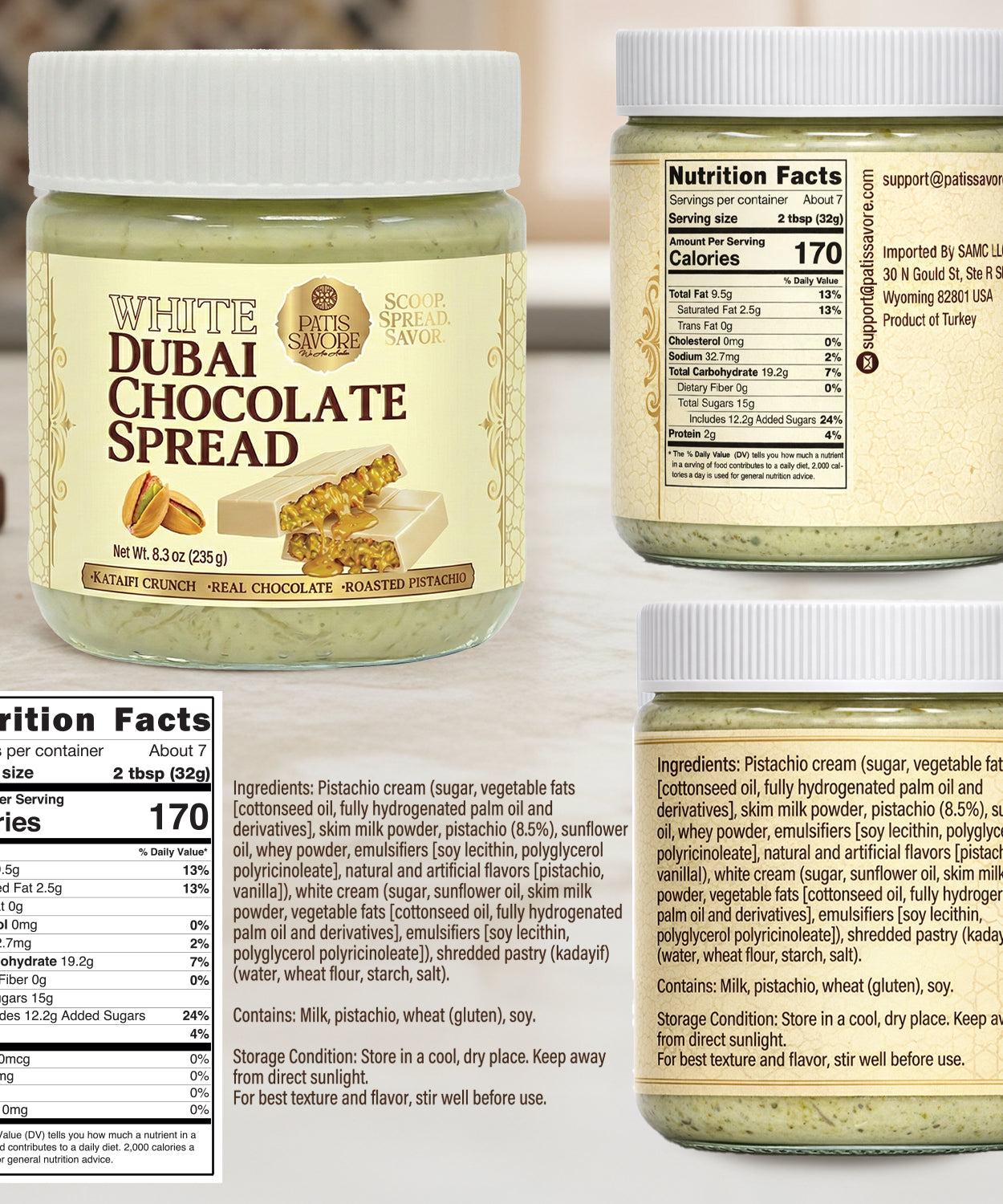 White Dubai Chocolate Spread with Kataifi & Pistachio Cream 8.3 oz