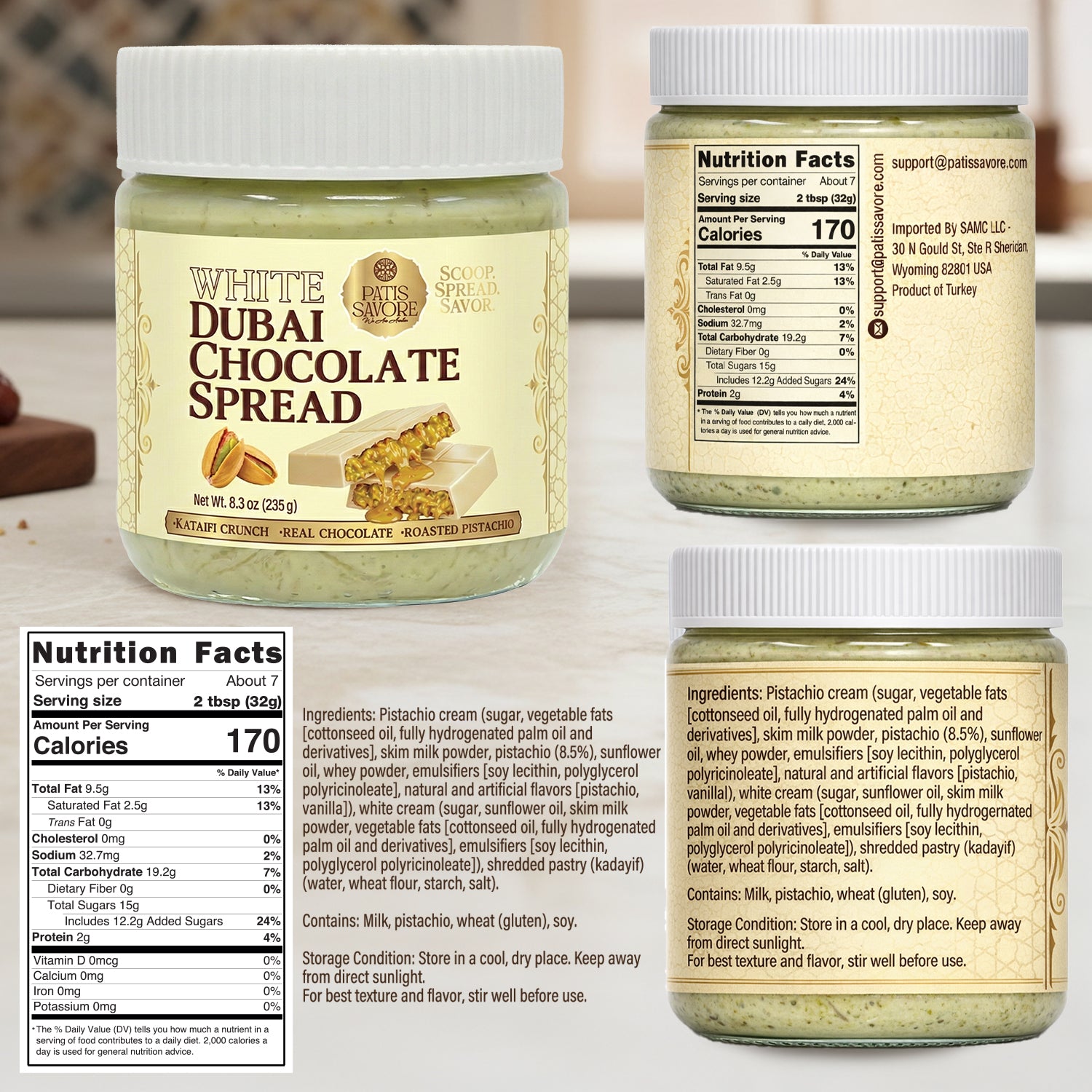 White Dubai Chocolate Spread with Kataifi & Pistachio Cream 8.3 oz