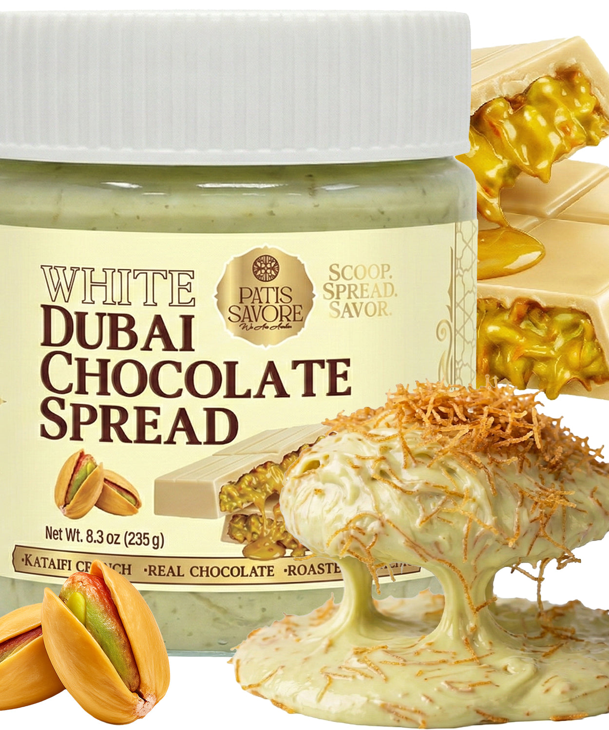White Dubai Chocolate Spread with Kataifi & Pistachio Cream 8.3 oz