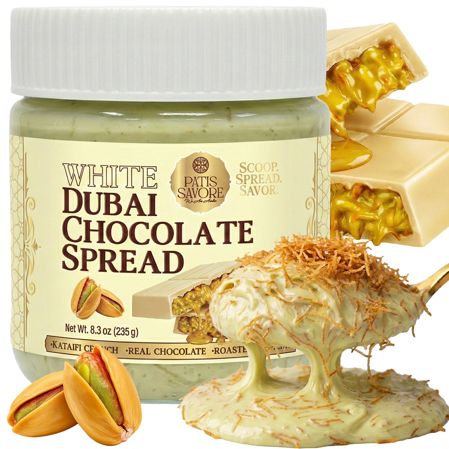 White Dubai Chocolate Spread with Kataifi & Pistachio Cream 8.3 oz