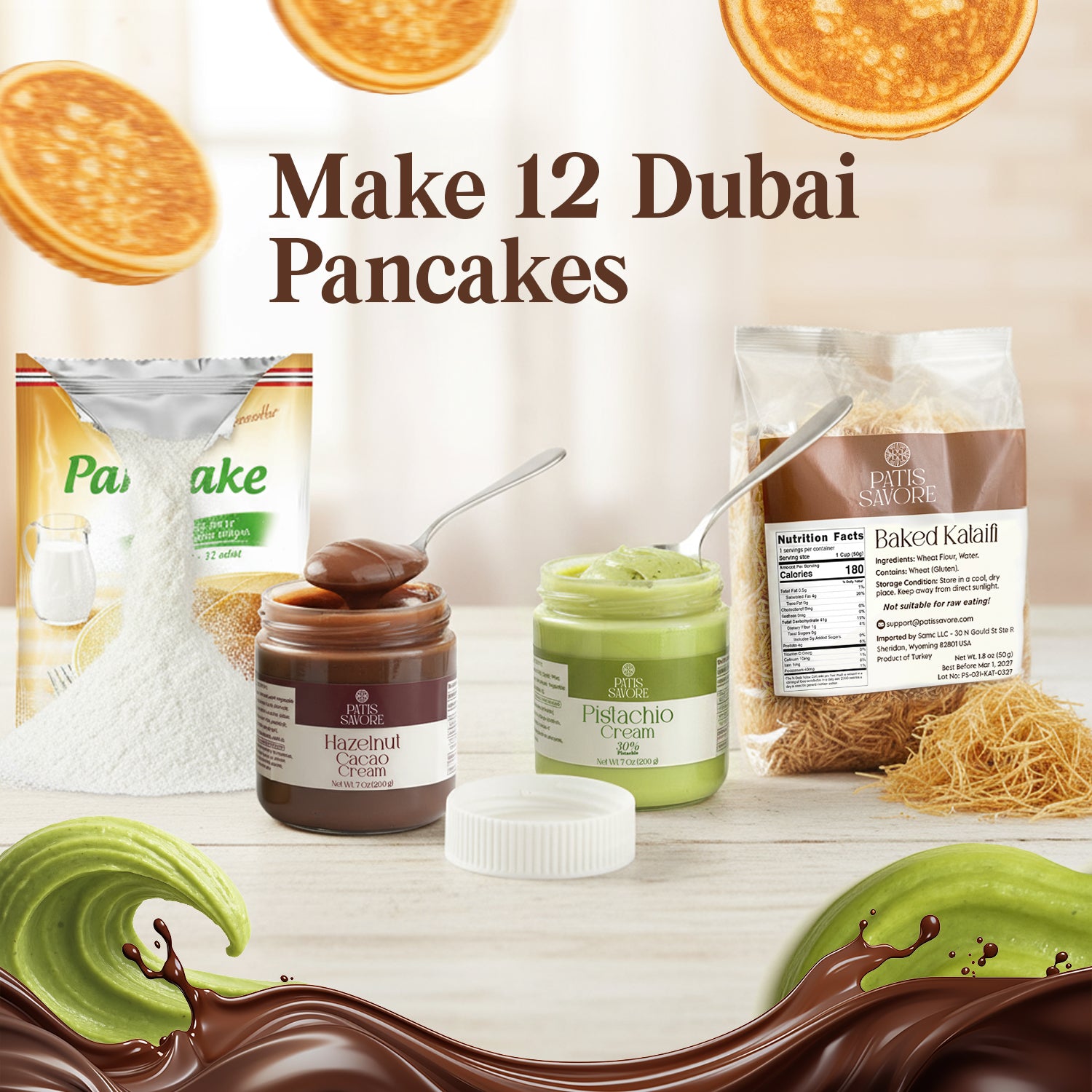 Dubai Chocolate Pancake DIY Set – All-in-One Viral Dessert Kit with Creams & Toppings