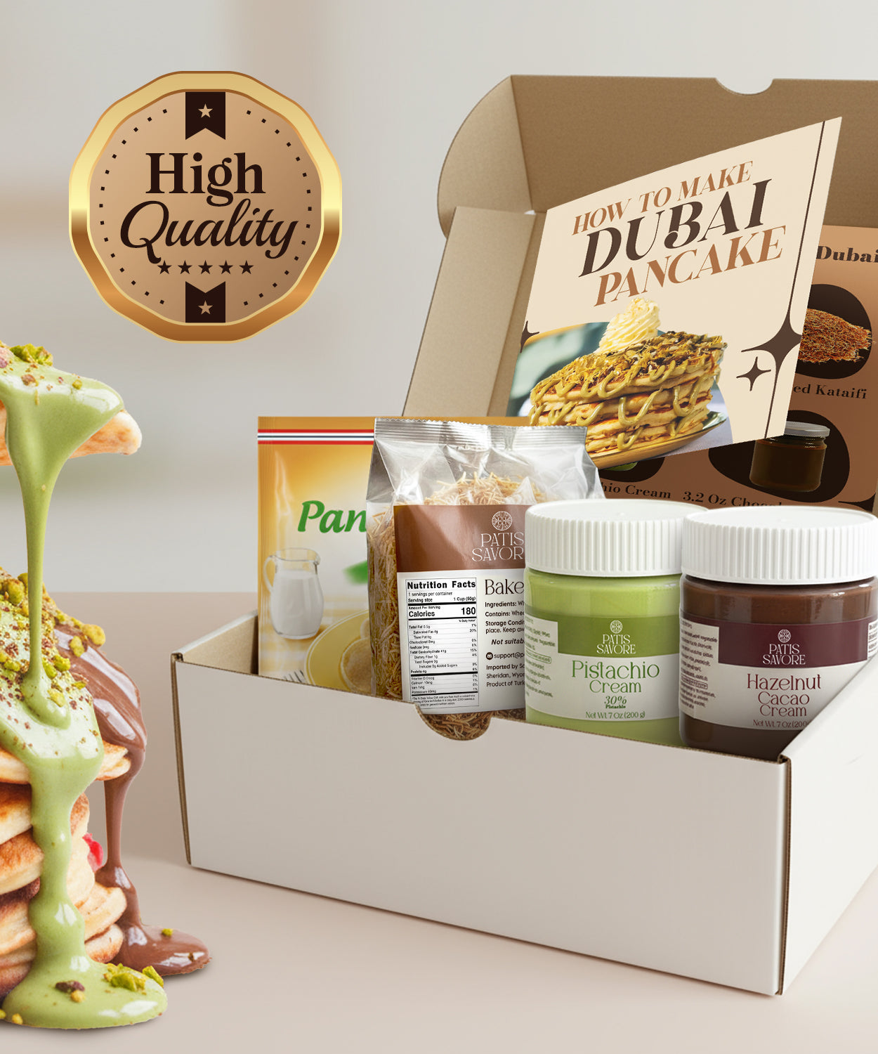 Dubai Chocolate Pancake DIY Set – All-in-One Viral Dessert Kit with Creams & Toppings