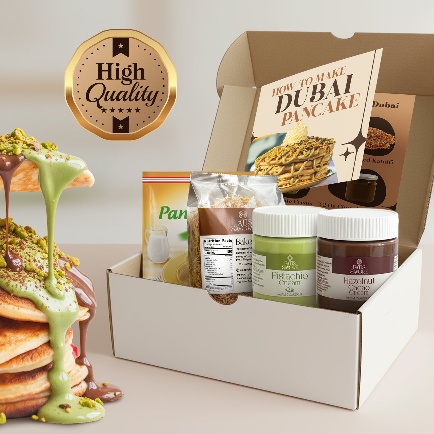 Dubai Chocolate Pancake DIY Set – All-in-One Viral Dessert Kit with Creams & Toppings