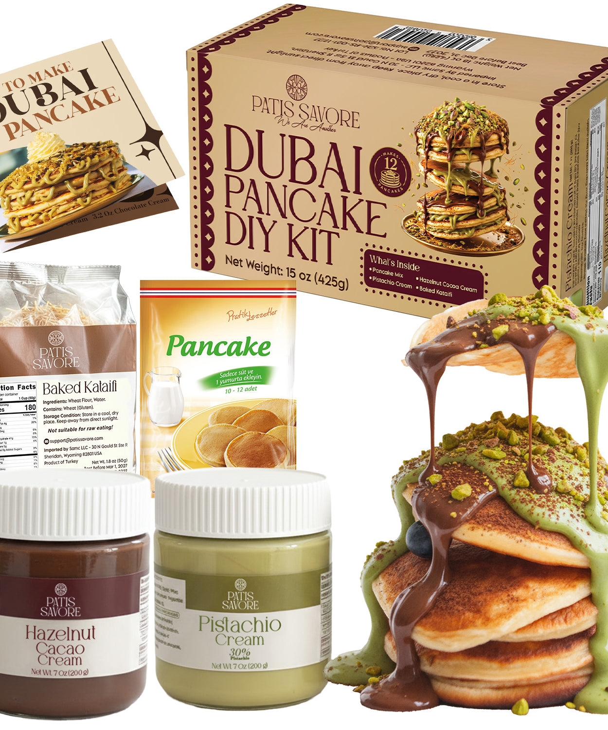 Dubai Chocolate Pancake DIY Set – All-in-One Viral Dessert Kit with Creams & Toppings