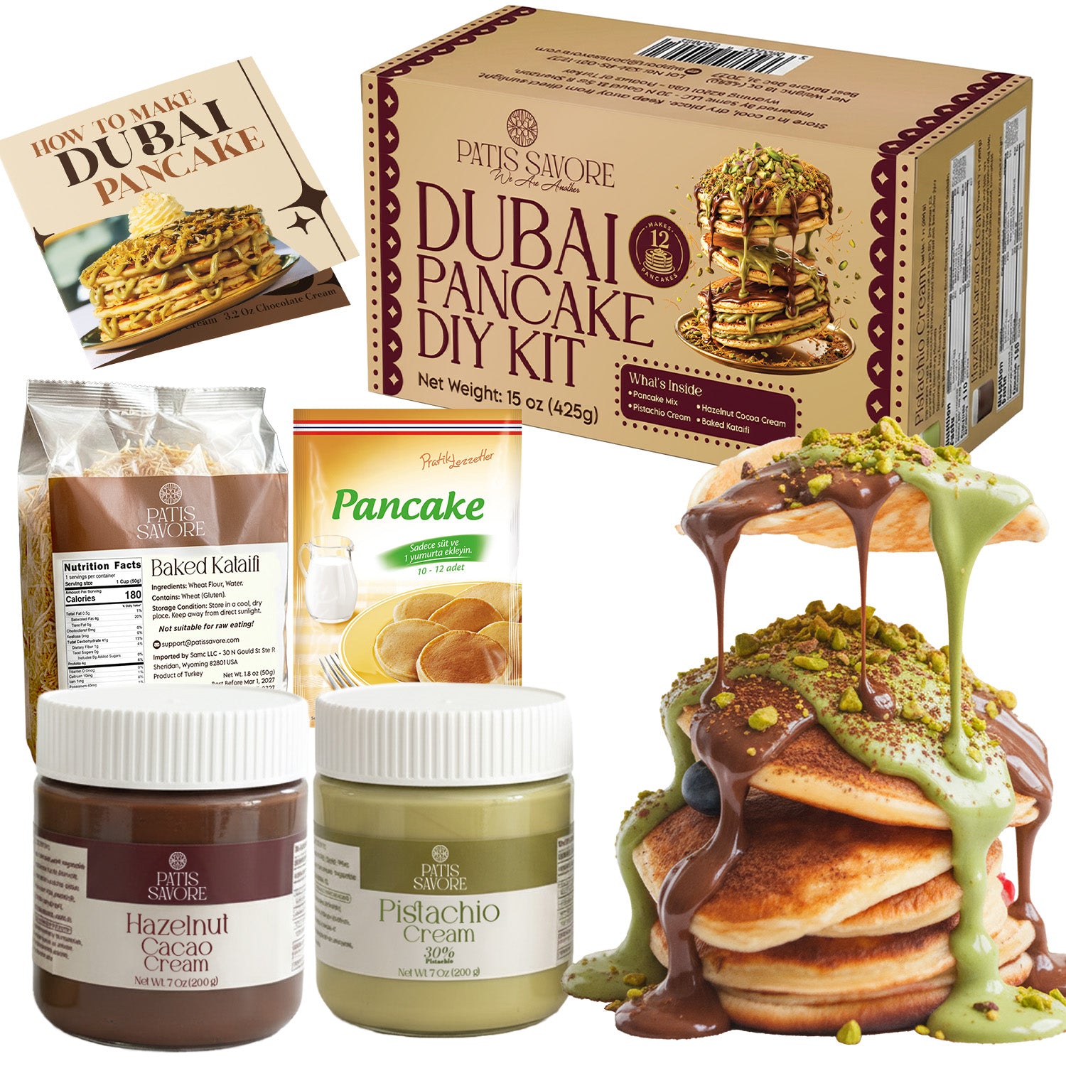 Dubai Chocolate Pancake DIY Set – All-in-One Viral Dessert Kit with Creams & Toppings