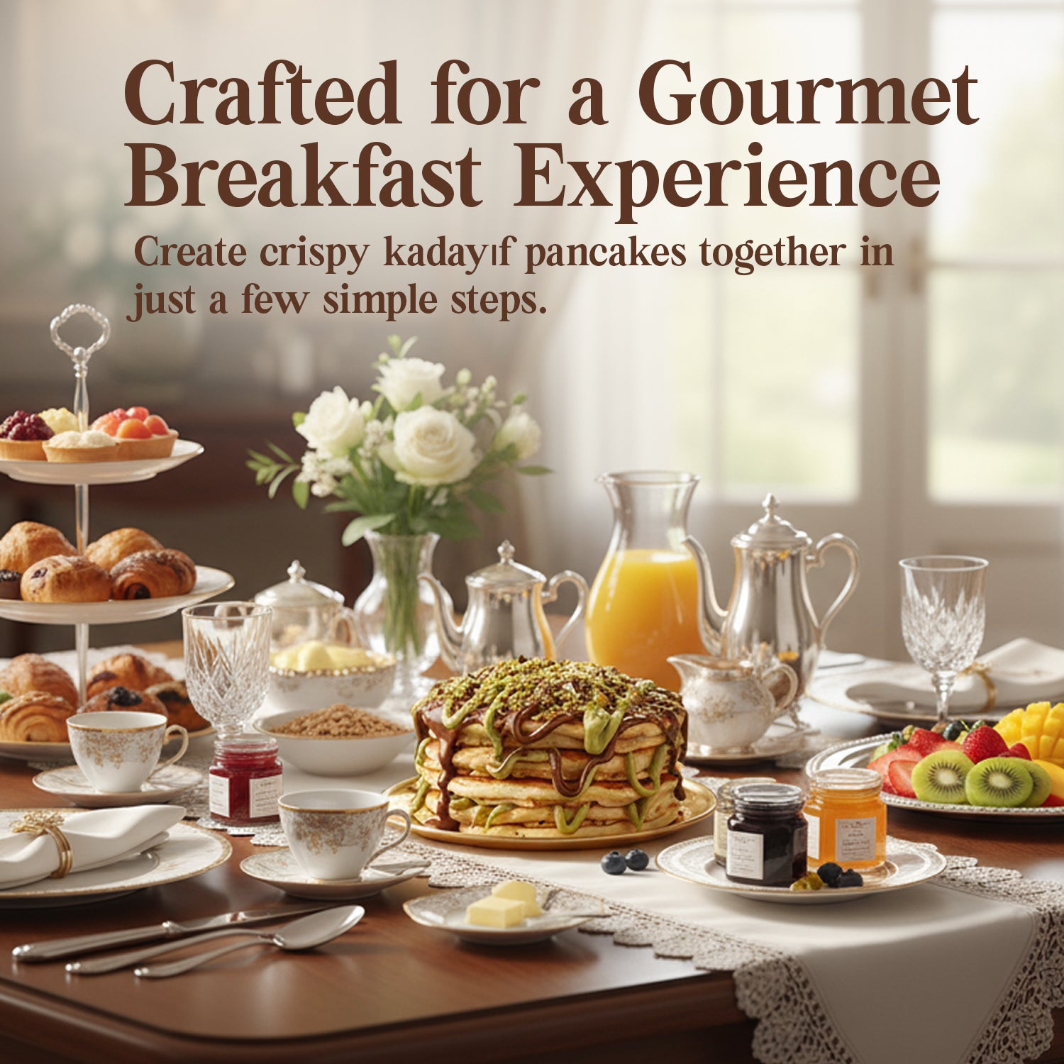 Dubai Chocolate Pancake DIY Set – All-in-One Viral Dessert Kit with Creams & Toppings
