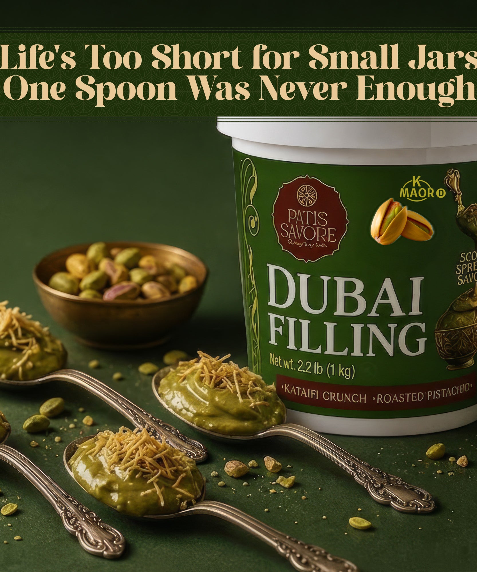 Dubai Chocolate Filling & Spread 2.2 lb Bulk Pistachio Cream & Kataifi - Kosher Certified