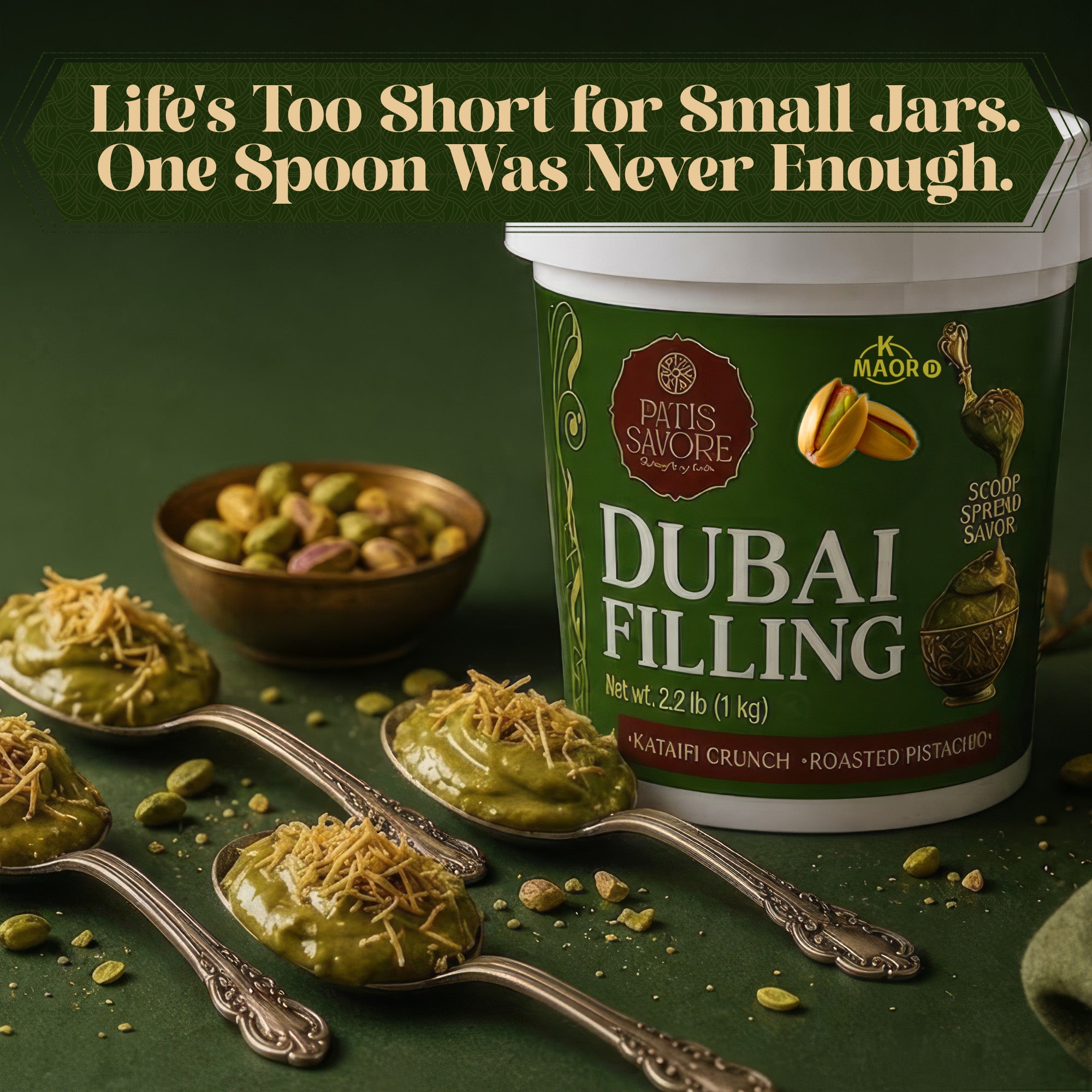 Dubai Chocolate Filling & Spread 2.2 lb Bulk Pistachio Cream & Kataifi - Kosher Certified