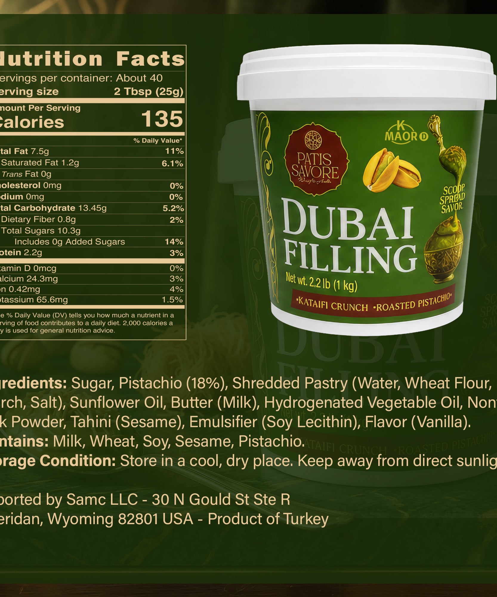 Dubai Chocolate Filling & Spread 2.2 lb Bulk Pistachio Cream & Kataifi - Kosher Certified