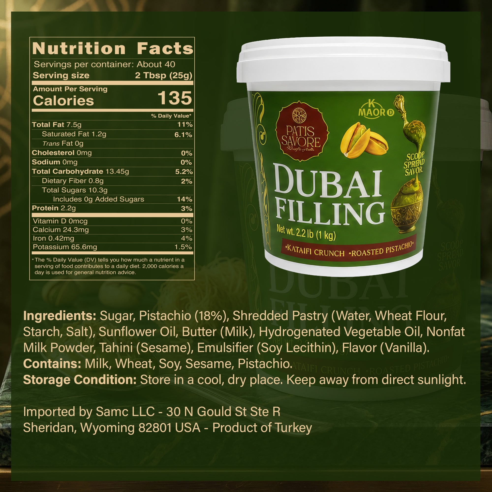 Dubai Chocolate Filling & Spread 2.2 lb Bulk Pistachio Cream & Kataifi - Kosher Certified