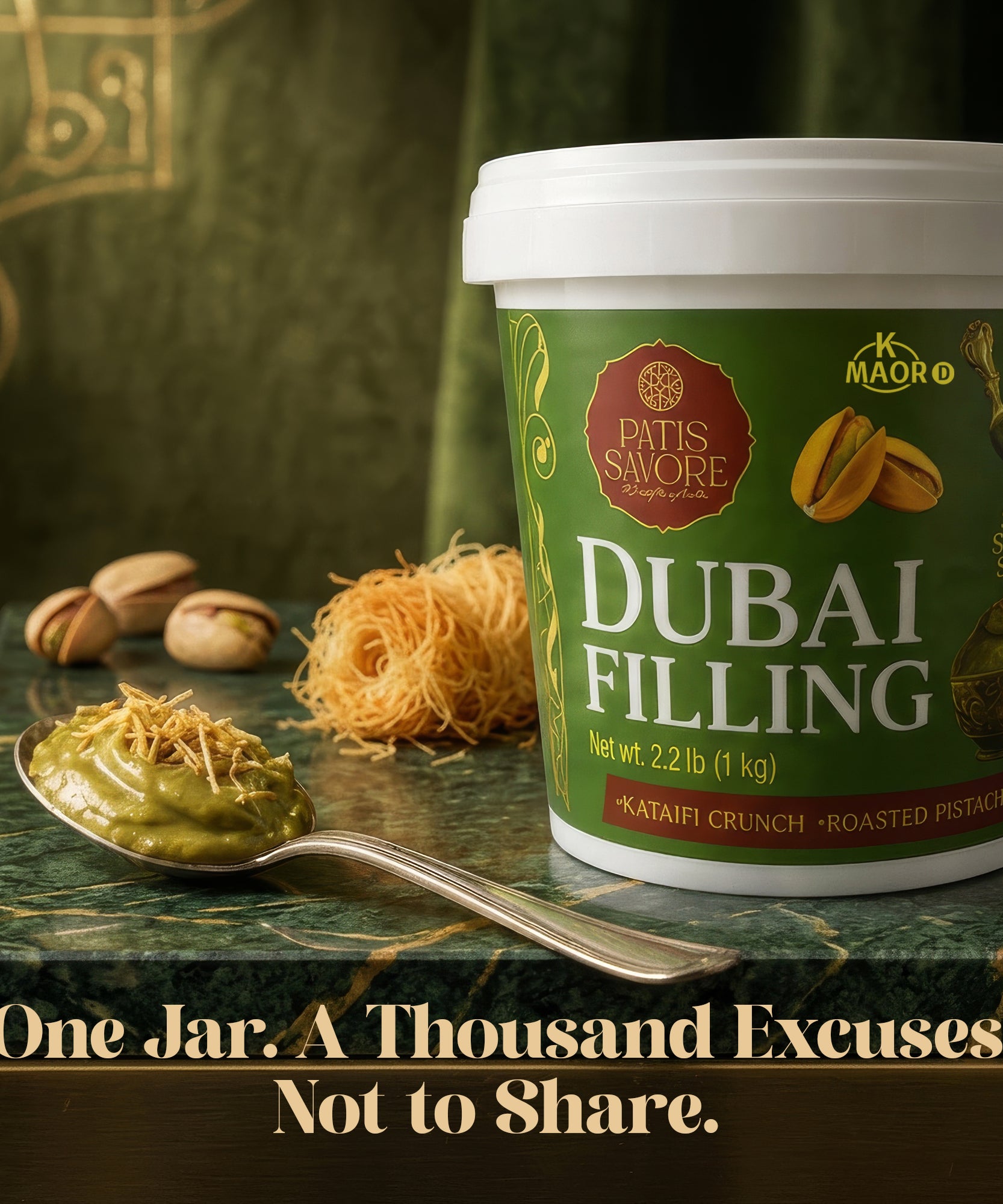 Dubai Chocolate Filling & Spread 2.2 lb Bulk Pistachio Cream & Kataifi - Kosher Certified