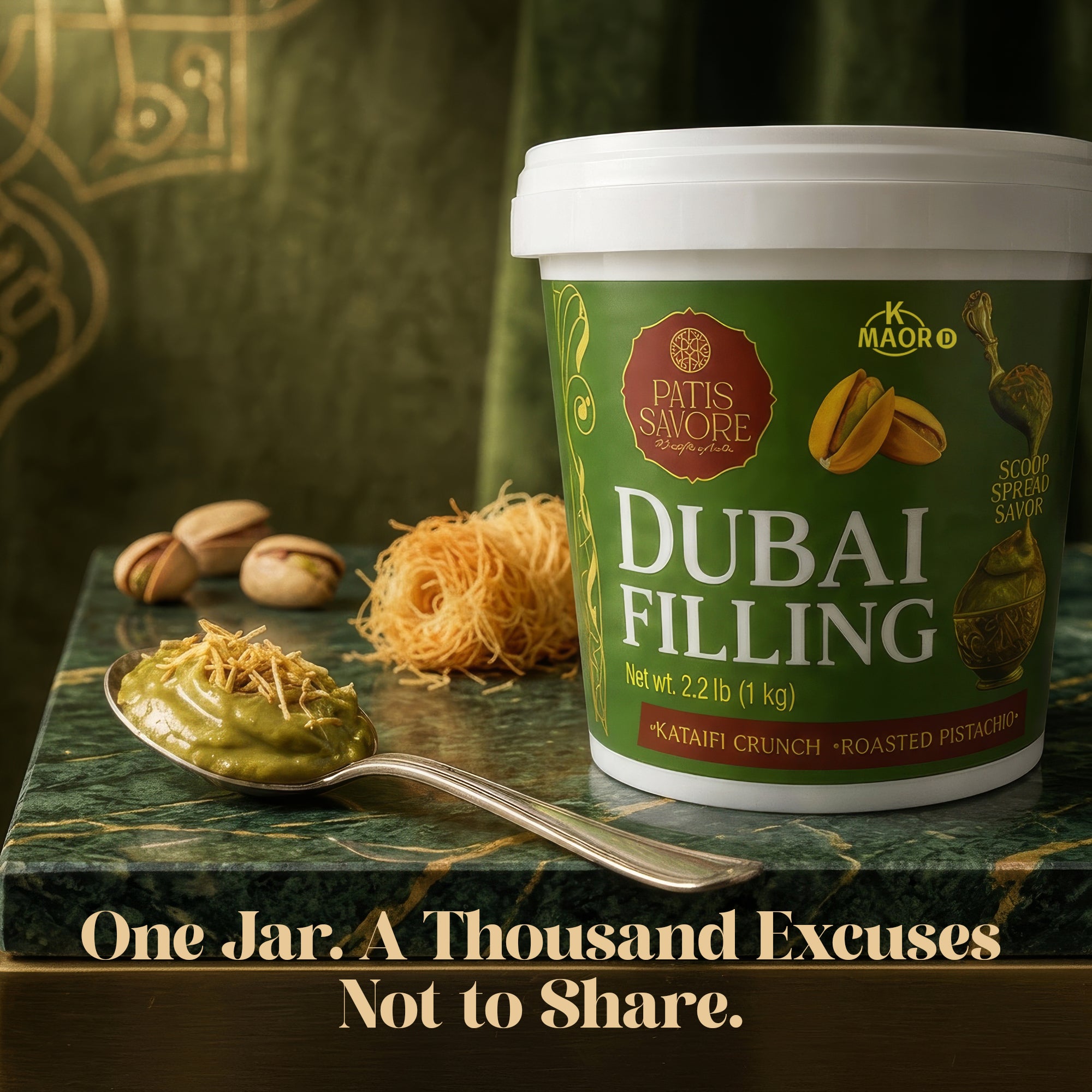 Dubai Chocolate Filling & Spread 2.2 lb Bulk Pistachio Cream & Kataifi - Kosher Certified