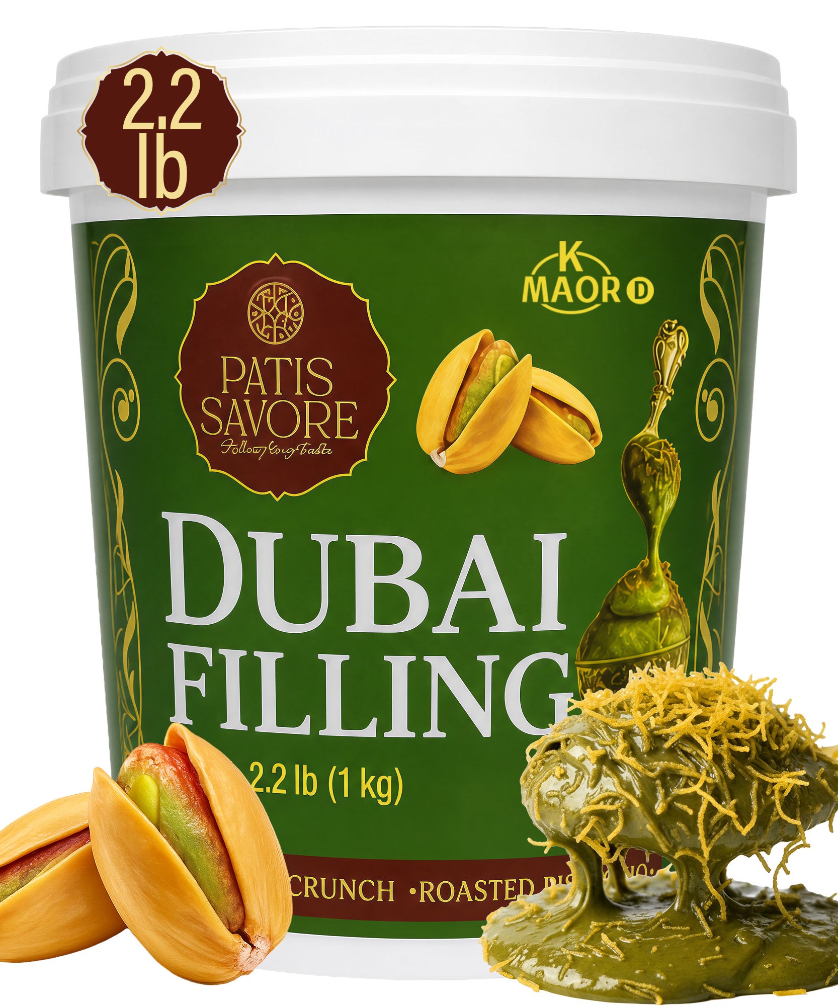 Dubai Chocolate Filling & Spread 2.2 lb Bulk Pistachio Cream & Kataifi - Kosher Certified