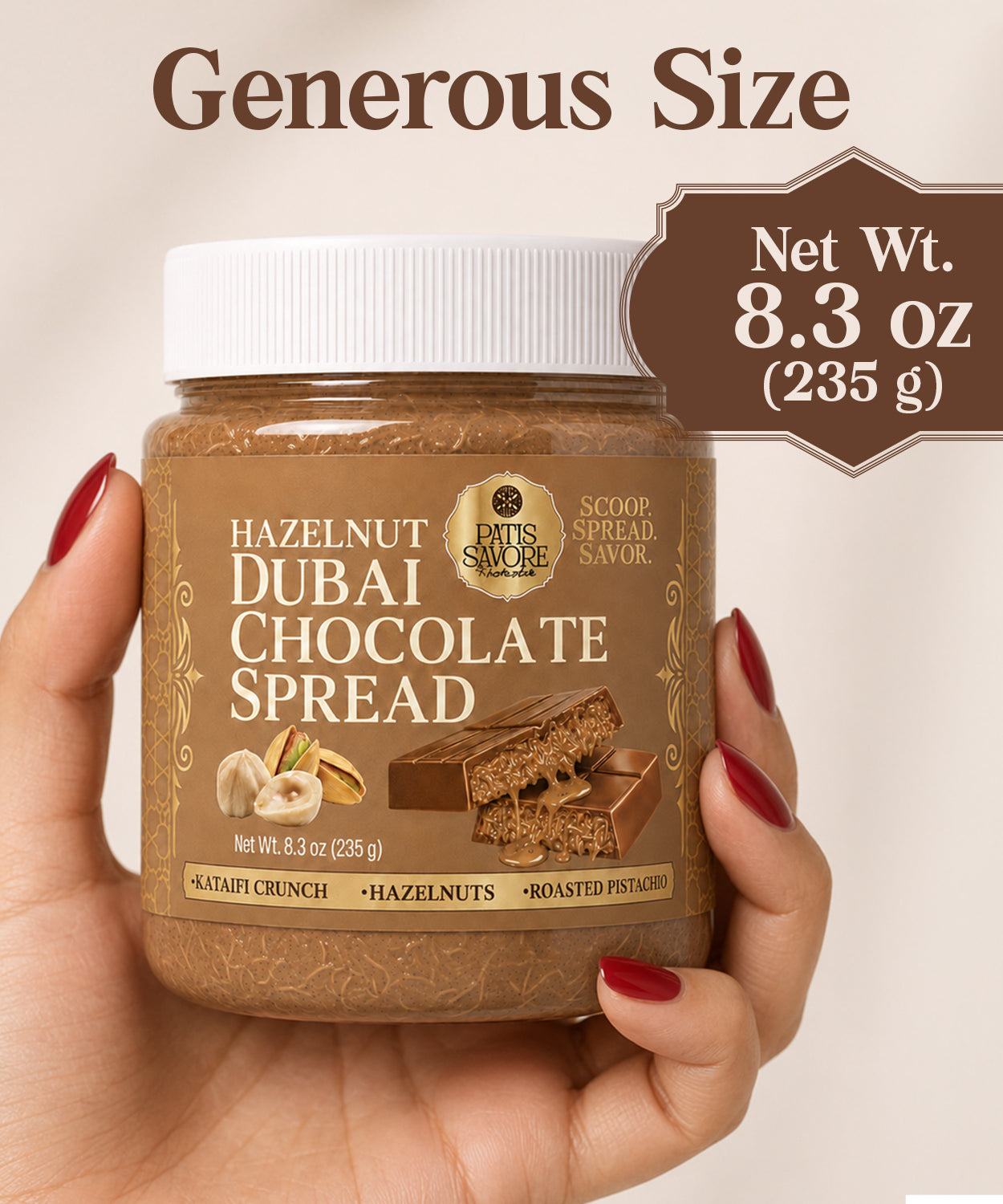 Dubai Chocolate Spread with Crunchy Hazelnut Pieces, 8.3 oz