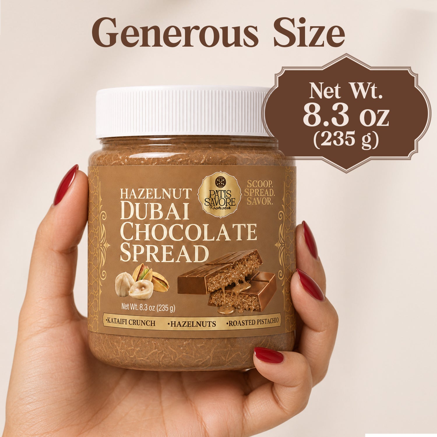 Dubai Chocolate Spread with Crunchy Hazelnut Pieces, 8.3 oz