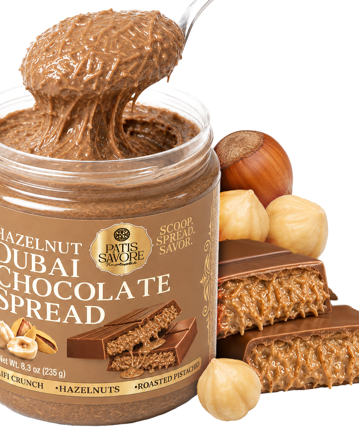 Dubai Chocolate Spread with Crunchy Hazelnut Pieces, 8.3 oz