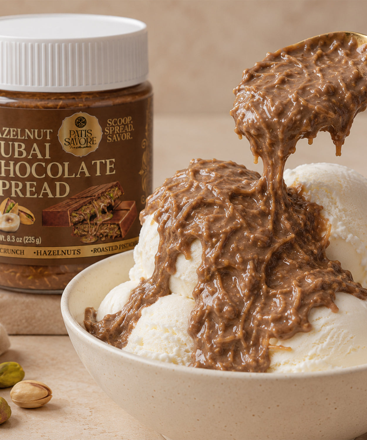 Dubai Chocolate Spread with Crunchy Hazelnut Pieces, 8.3 oz