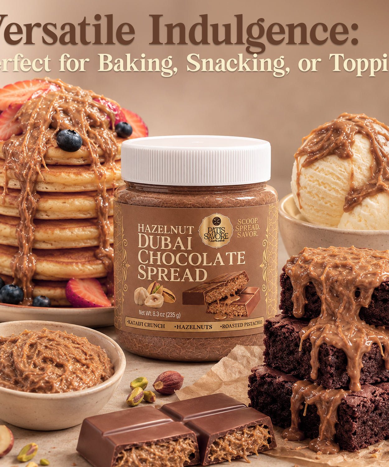 Dubai Chocolate Spread with Crunchy Hazelnut Pieces, 8.3 oz