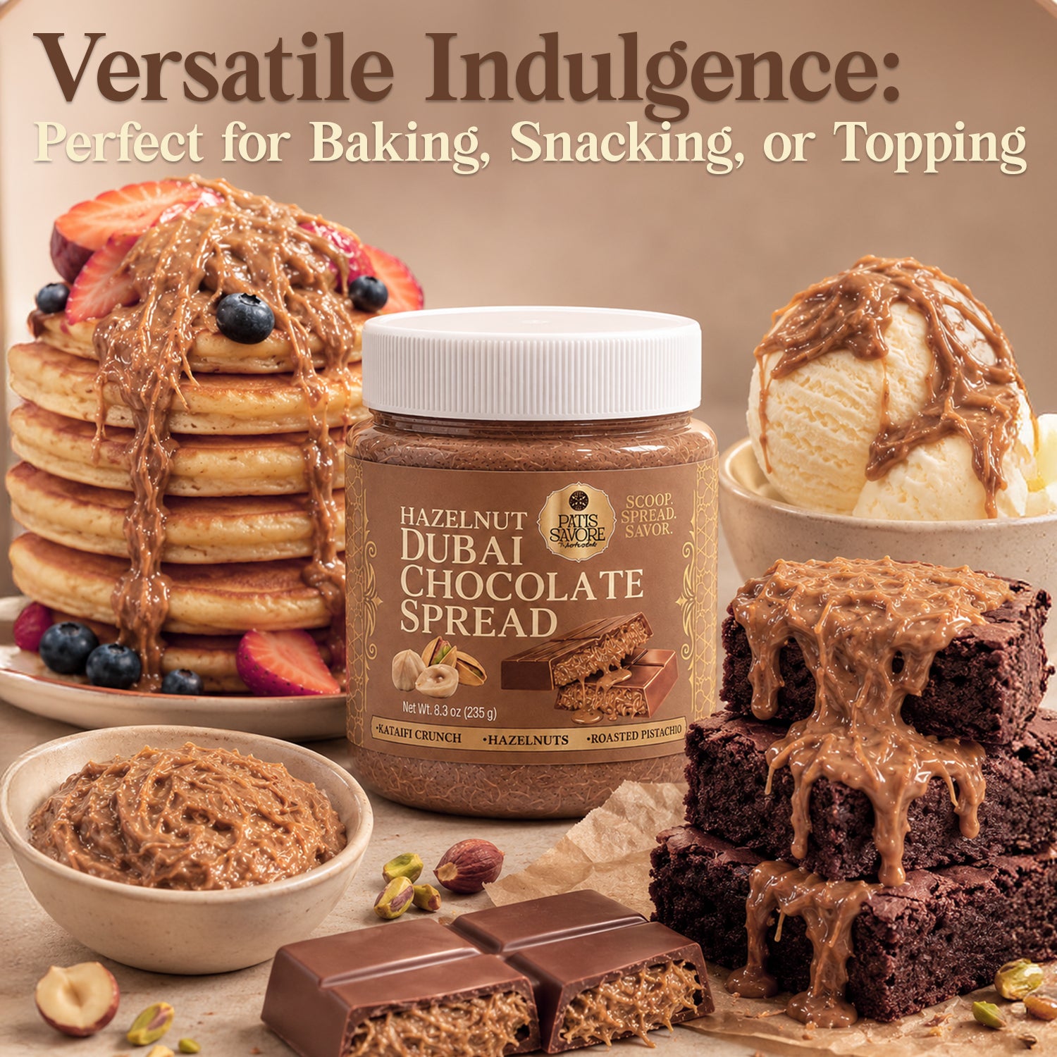 Dubai Chocolate Spread with Crunchy Hazelnut Pieces, 8.3 oz