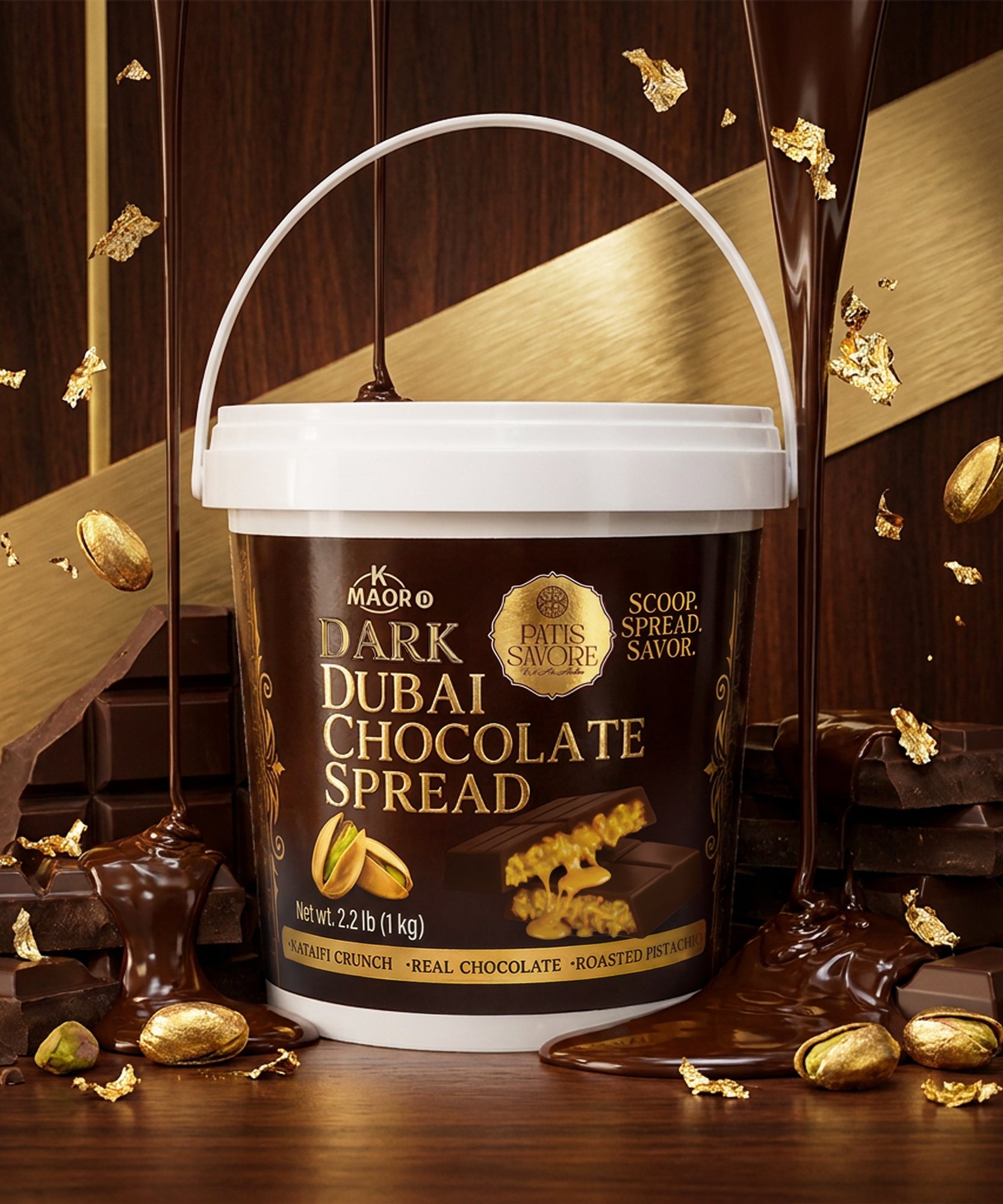 Dark Dubai Chocolate Spread with Pistachio & Kataifi - 2.2 lb Kosher Certified