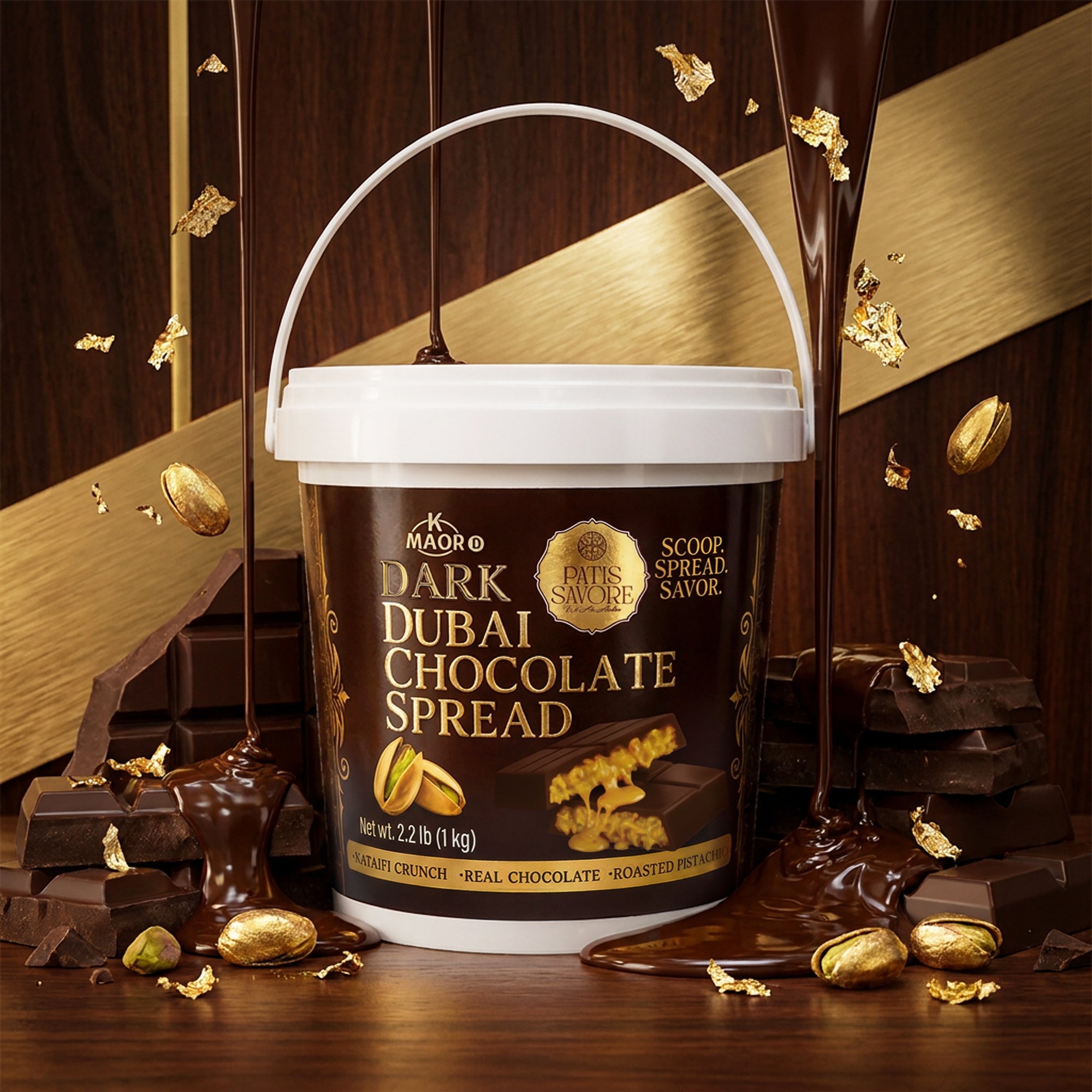 Dark Dubai Chocolate Spread with Pistachio & Kataifi - 2.2 lb Kosher Certified