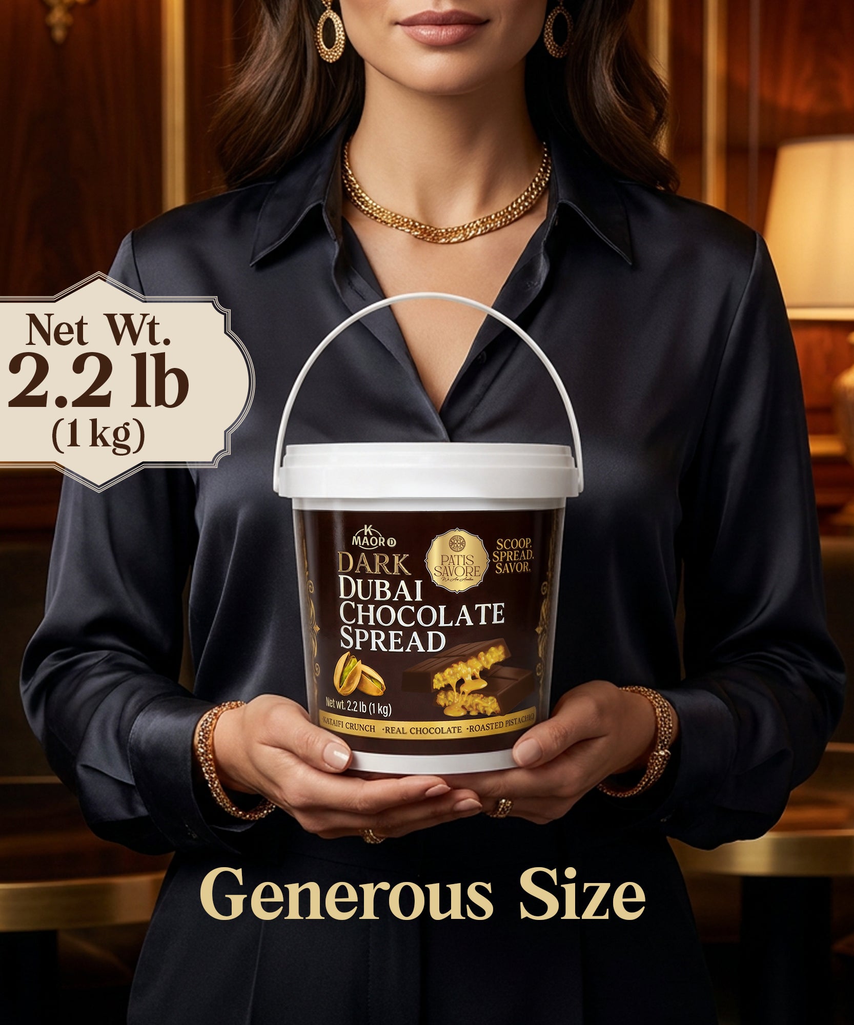 Dark Dubai Chocolate Spread with Pistachio & Kataifi - 2.2 lb Kosher Certified