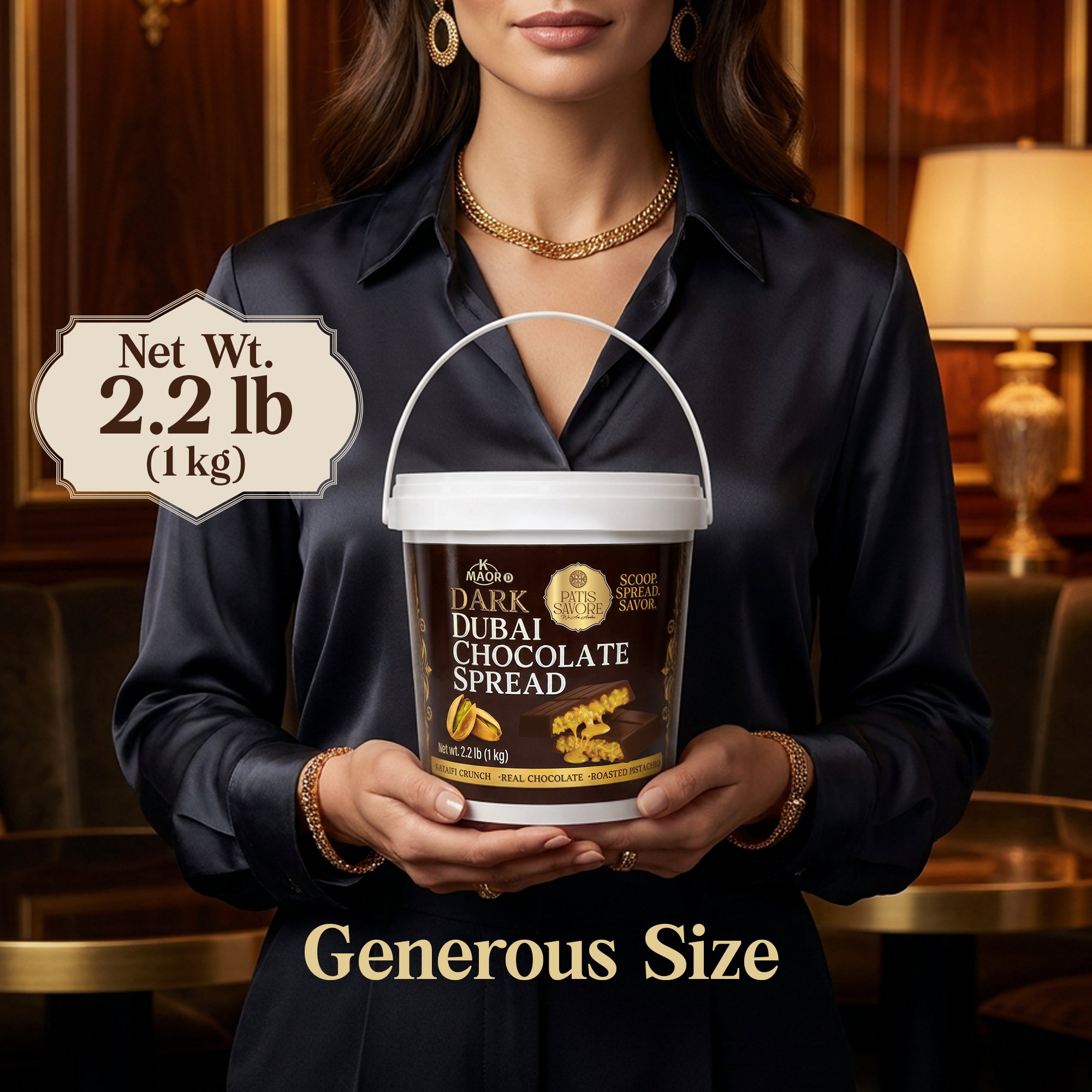 Dark Dubai Chocolate Spread with Pistachio & Kataifi - 2.2 lb Kosher Certified