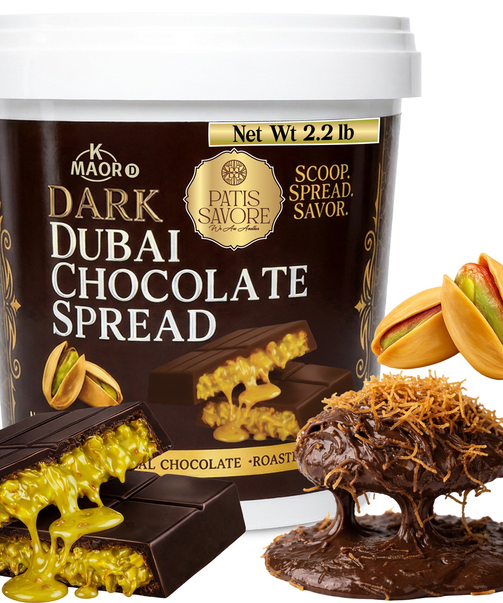 Dark Dubai Chocolate Spread with Pistachio & Kataifi - 2.2 lb Kosher Certified
