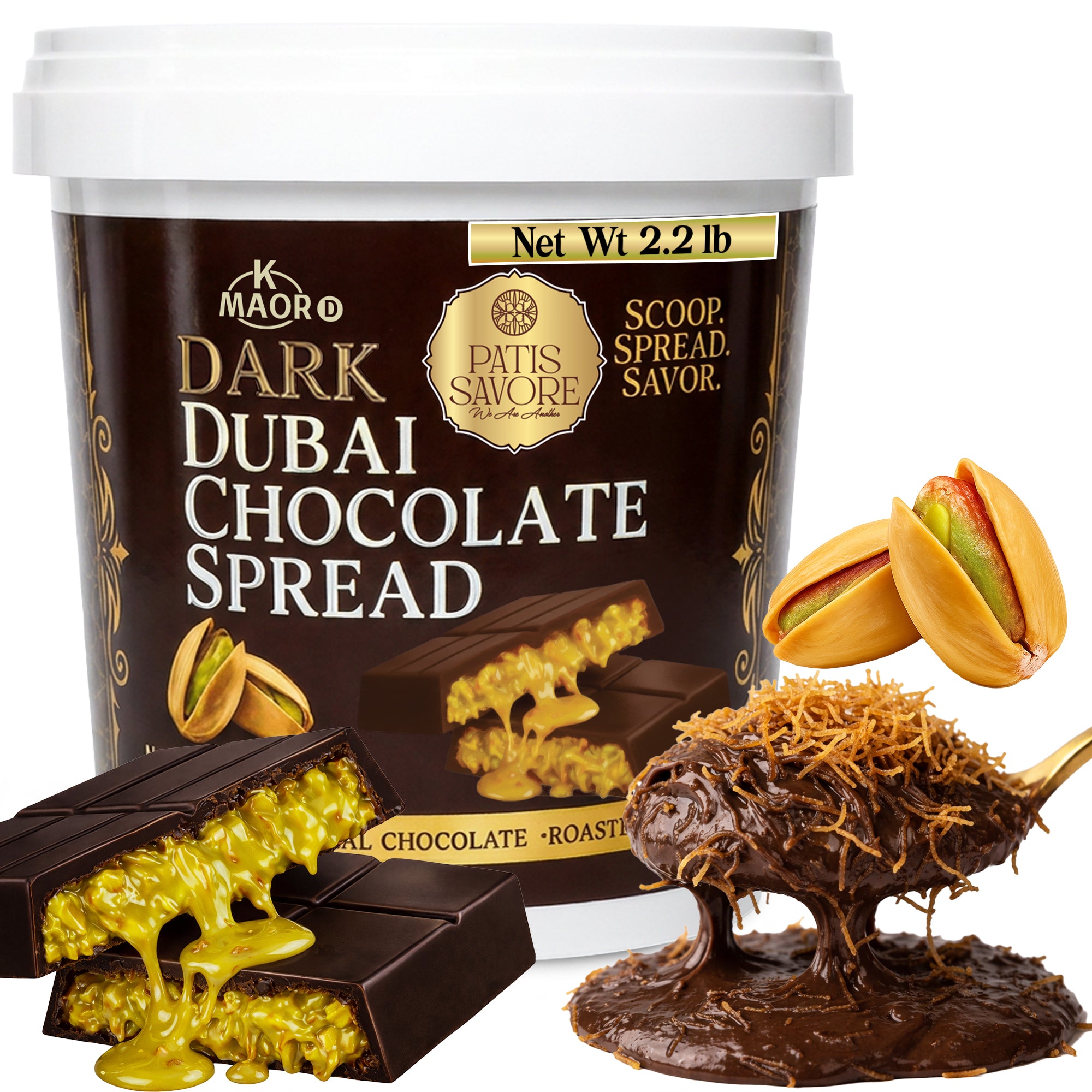 Dark Dubai Chocolate Spread with Pistachio & Kataifi - 2.2 lb Kosher Certified