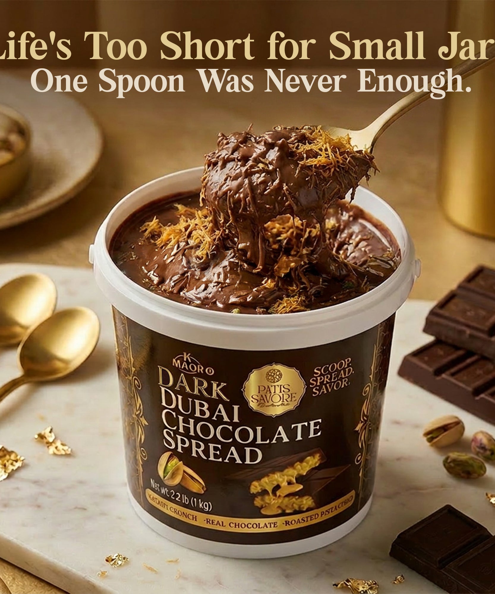 Dark Dubai Chocolate Spread with Pistachio & Kataifi - 2.2 lb Kosher Certified