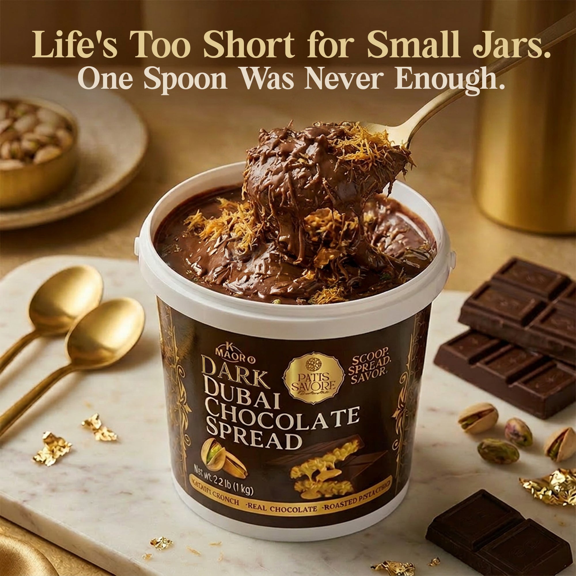 Dark Dubai Chocolate Spread with Pistachio & Kataifi - 2.2 lb Kosher Certified
