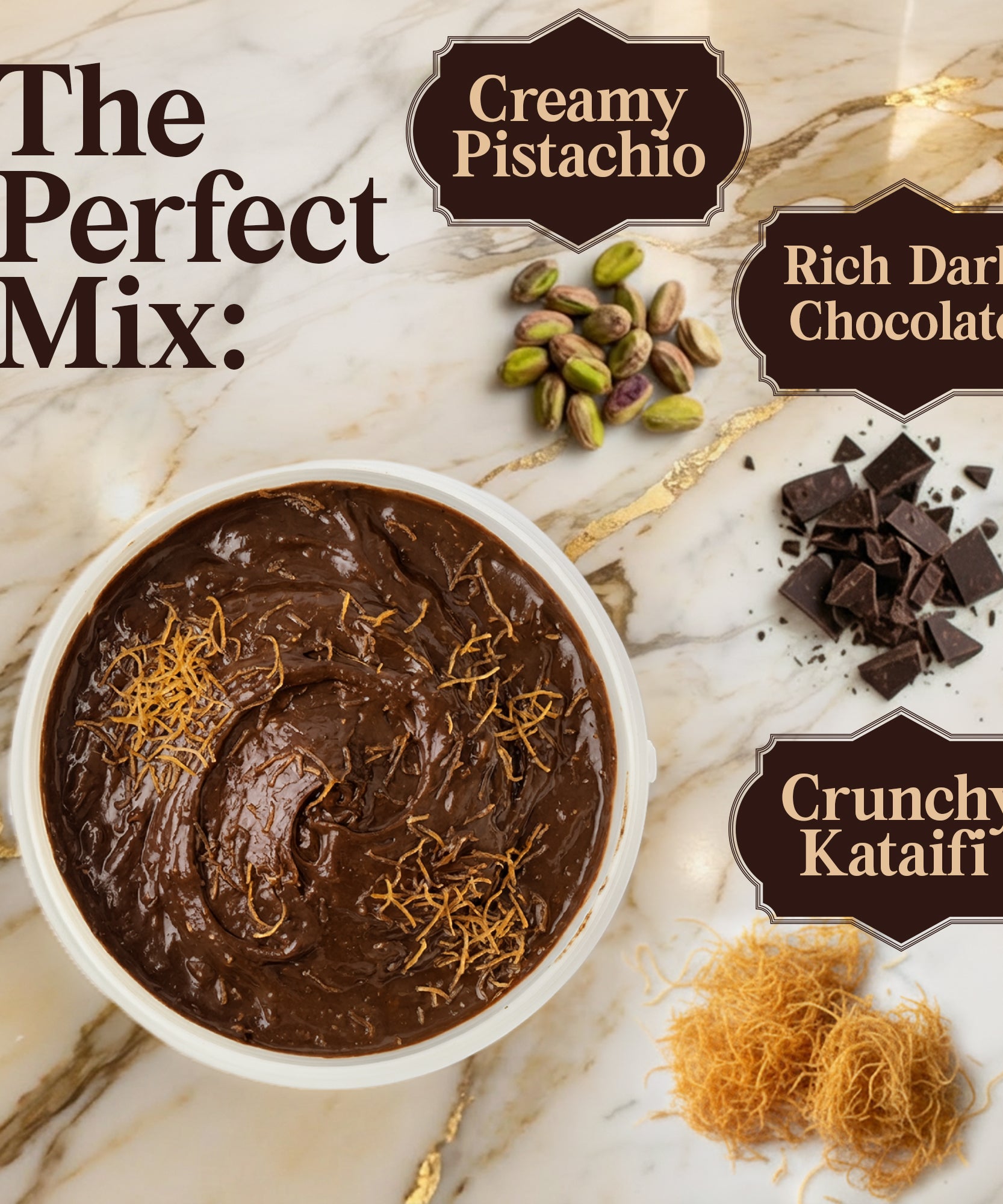 Dark Dubai Chocolate Spread with Pistachio & Kataifi - 2.2 lb Kosher Certified