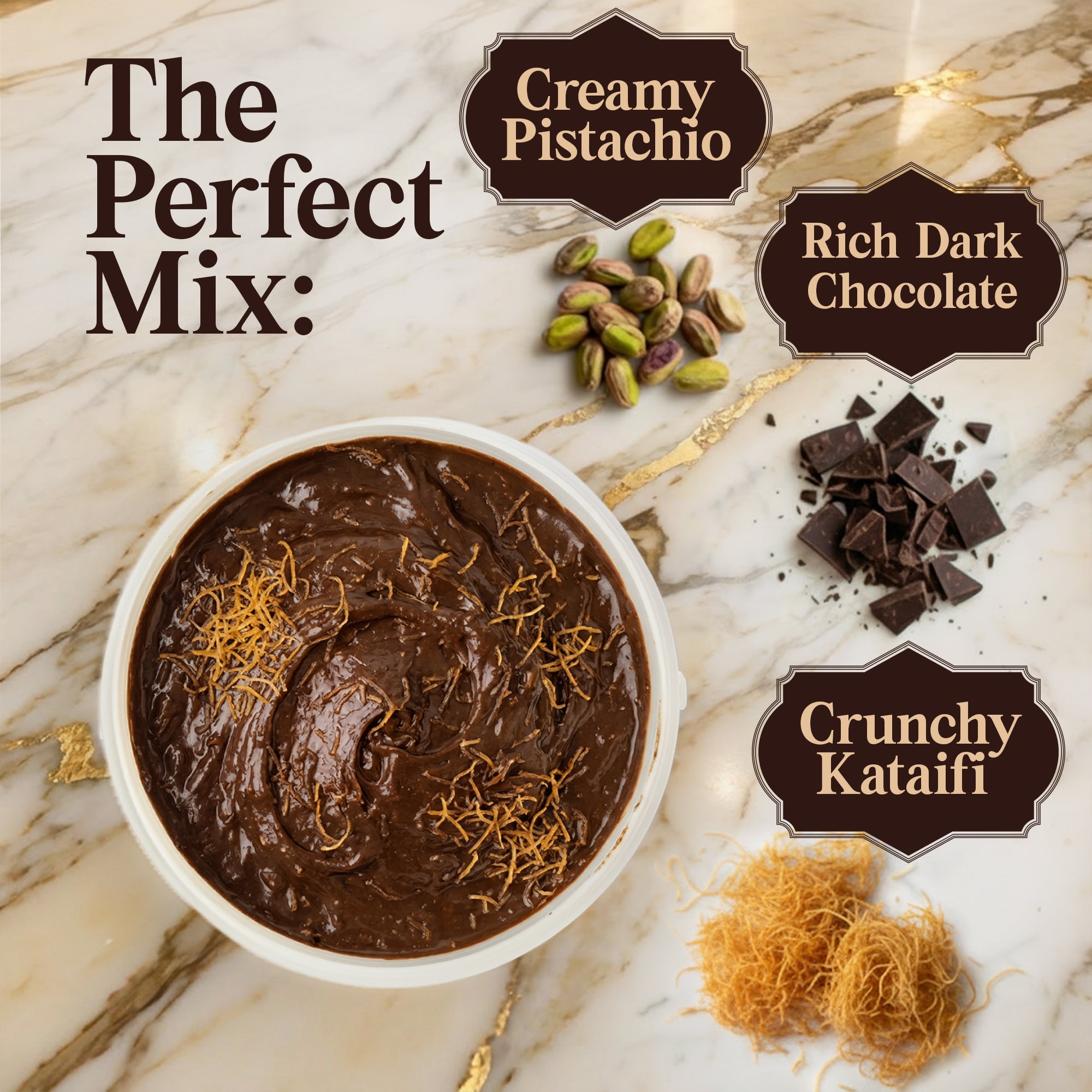 Dark Dubai Chocolate Spread with Pistachio & Kataifi - 2.2 lb Kosher Certified