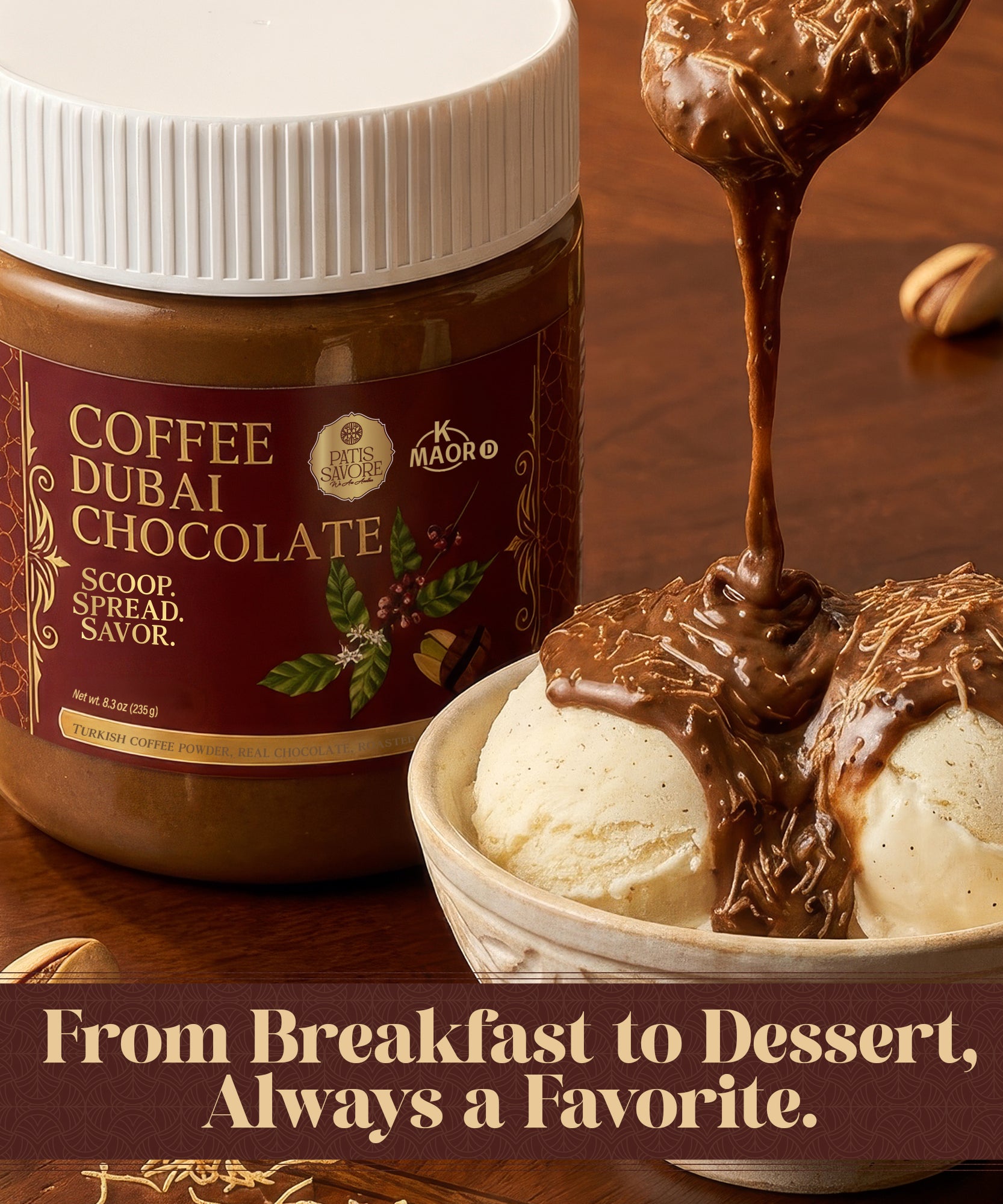 Coffee Dubai Chocolate Spread with Pistachio & Kataifi - 8.3 oz
