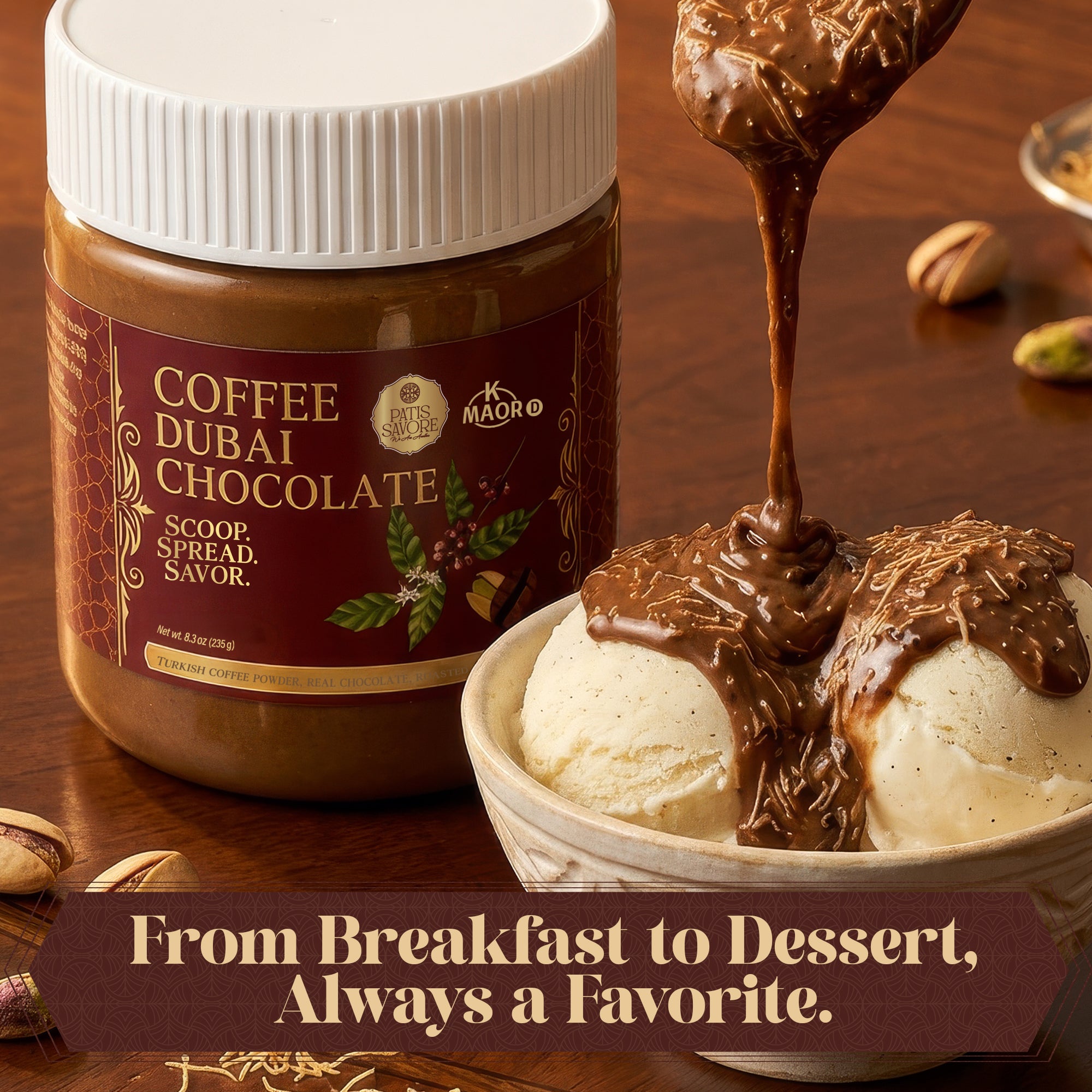 Coffee Dubai Chocolate Spread with Pistachio & Kataifi - 8.3 oz