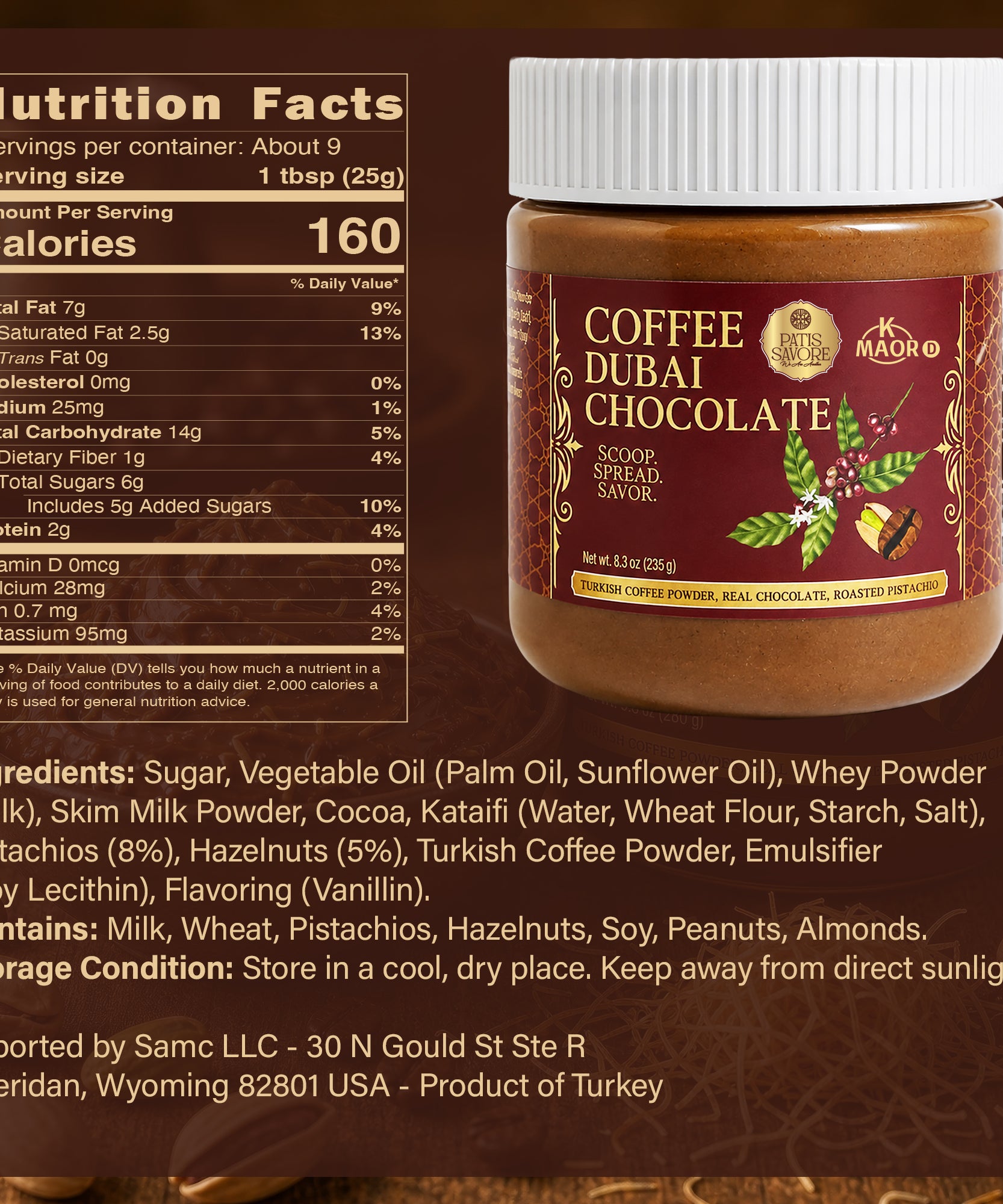 Coffee Dubai Chocolate Spread with Pistachio & Kataifi - 8.3 oz