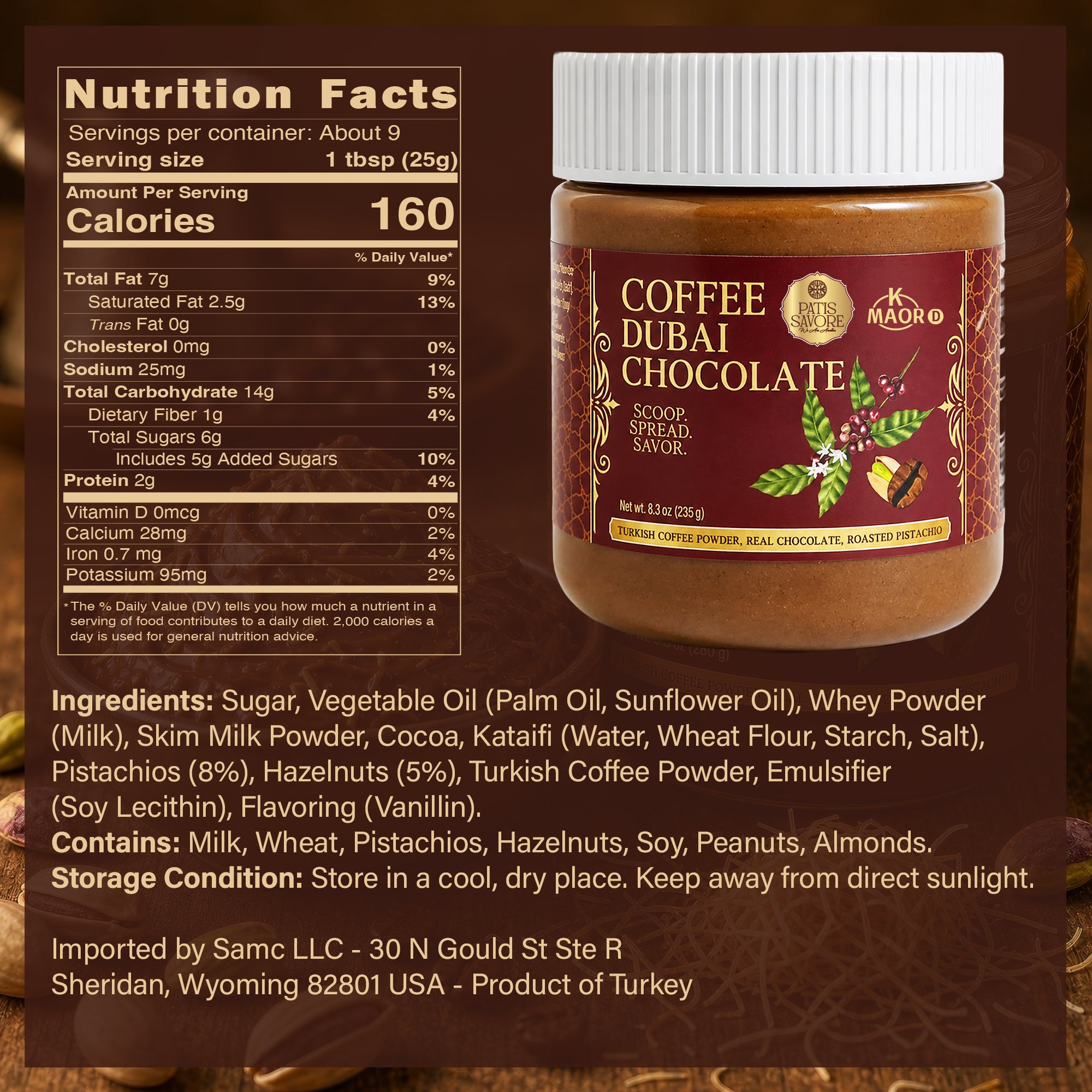Coffee Dubai Chocolate Spread with Pistachio & Kataifi - 8.3 oz