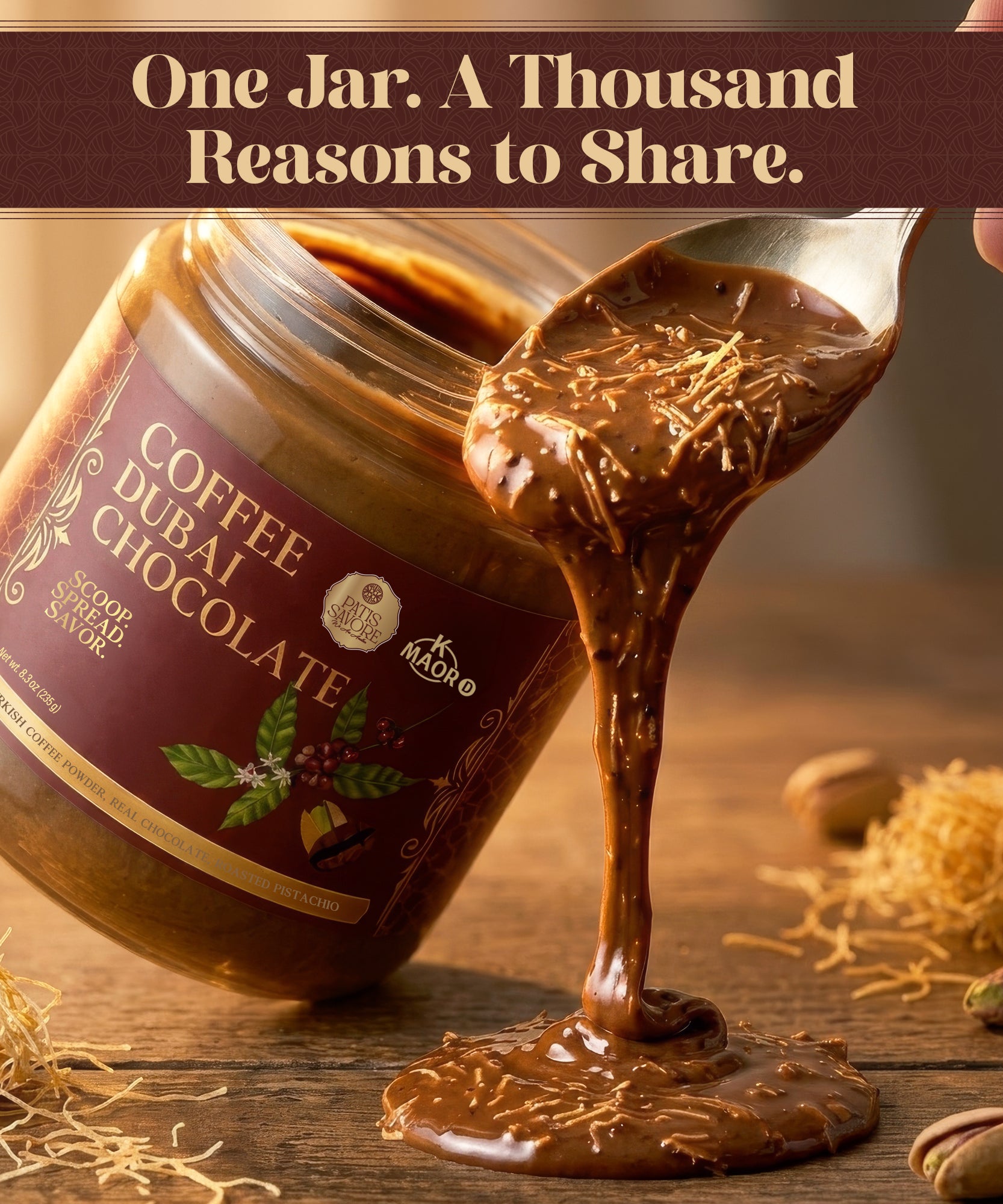 Coffee Dubai Chocolate Spread with Pistachio & Kataifi - 8.3 oz