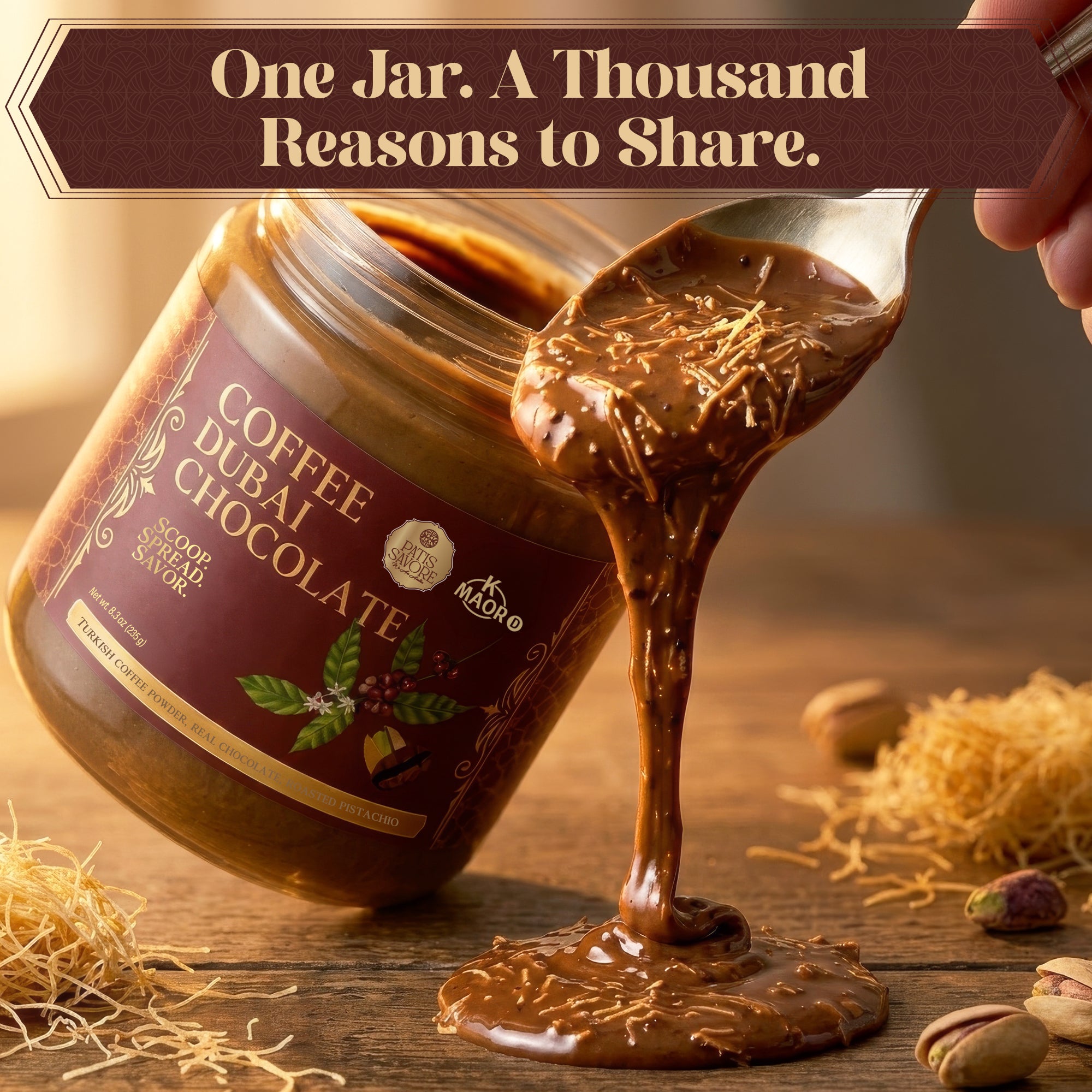 Coffee Dubai Chocolate Spread with Pistachio & Kataifi - 8.3 oz