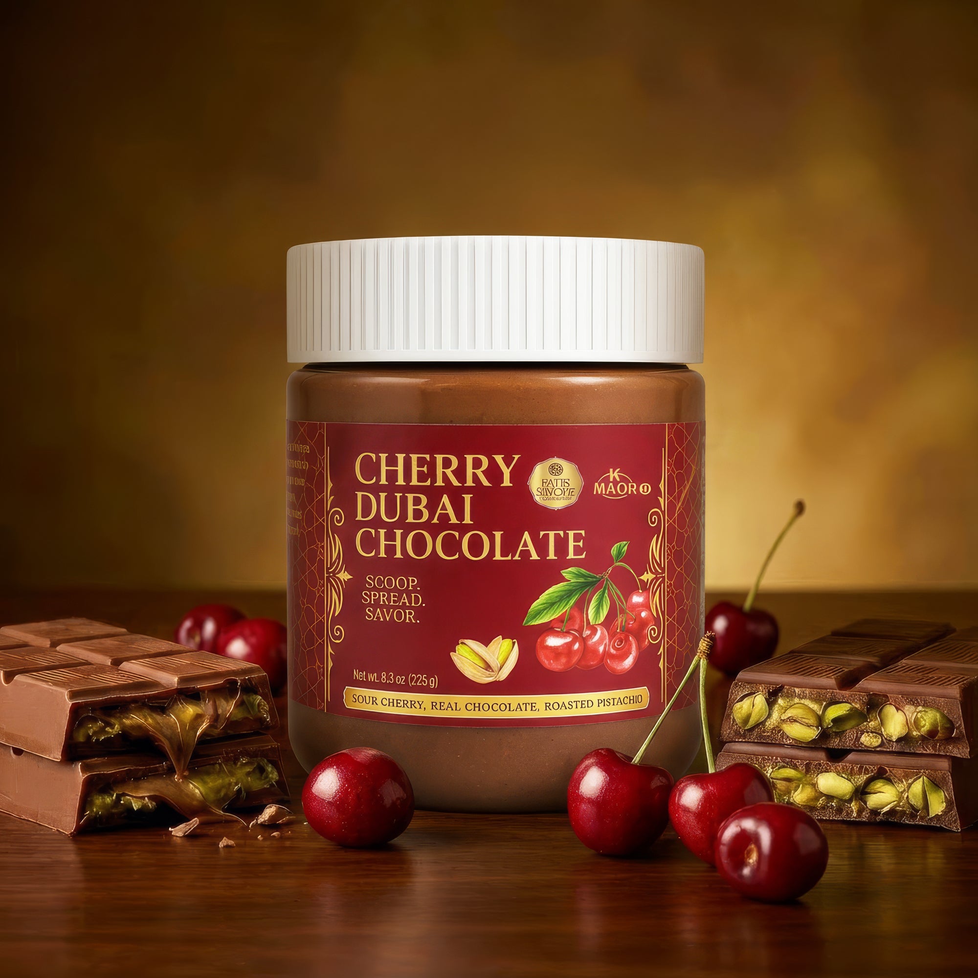 Sour Cherry Dubai Chocolate Spread - Thick Texture 8.3 oz