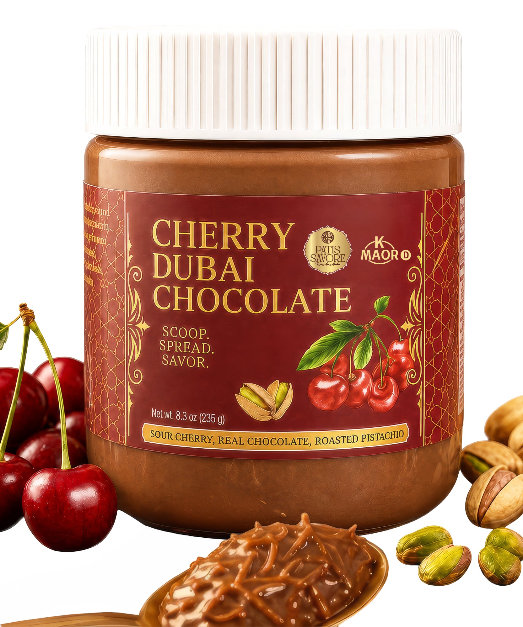 Sour Cherry Dubai Chocolate Spread - Thick Texture 8.3 oz