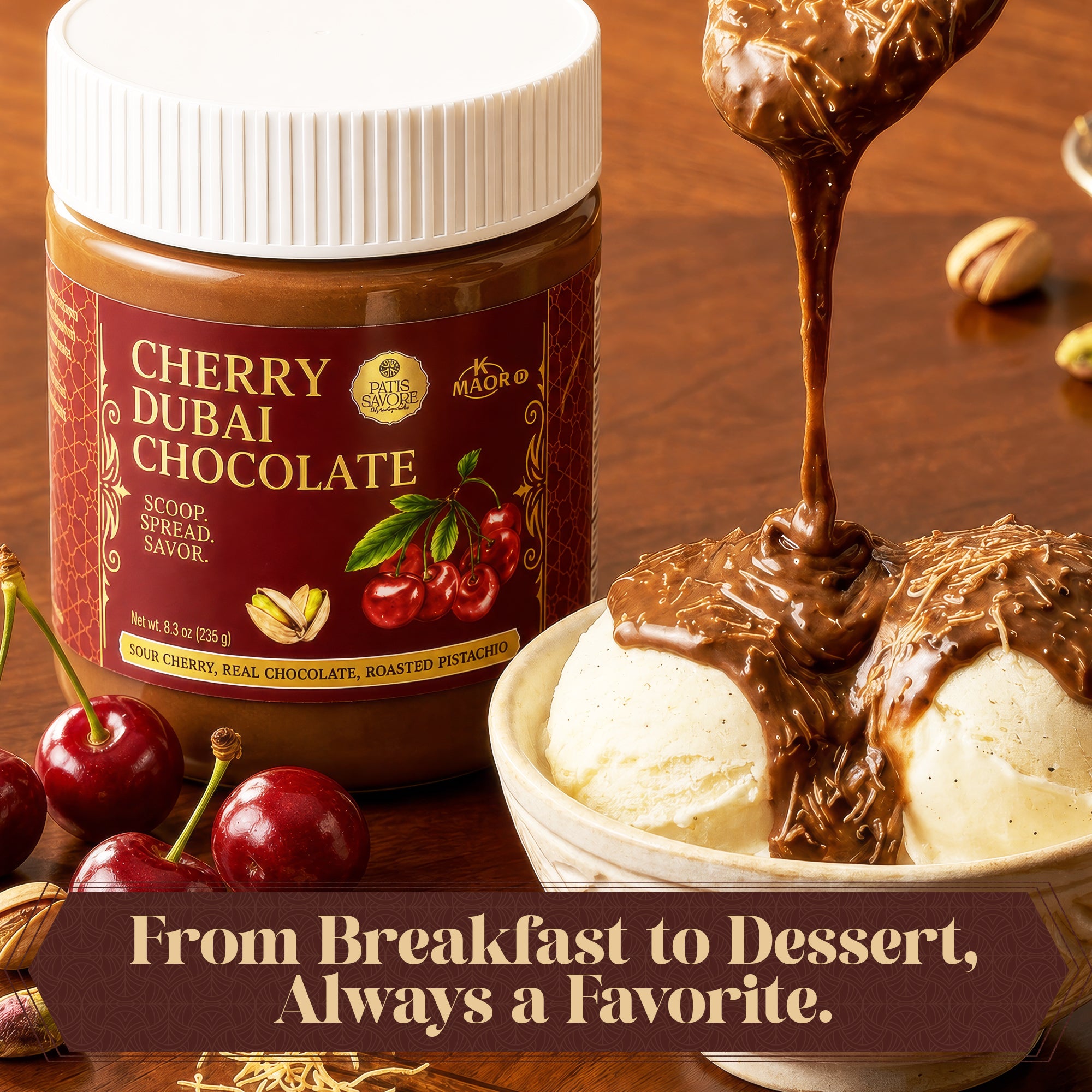 Sour Cherry Dubai Chocolate Spread - Thick Texture 8.3 oz