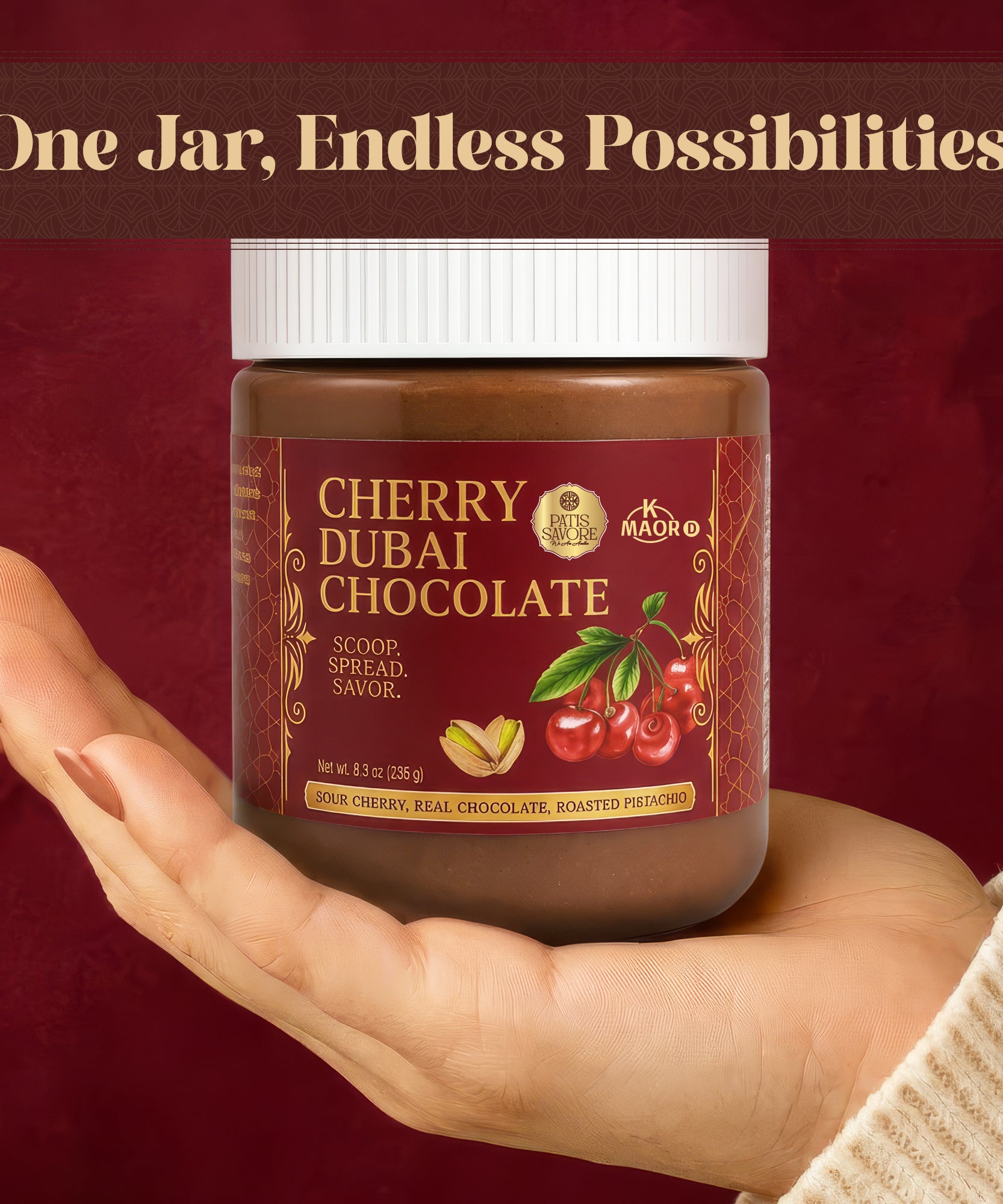 Sour Cherry Dubai Chocolate Spread - Thick Texture 8.3 oz