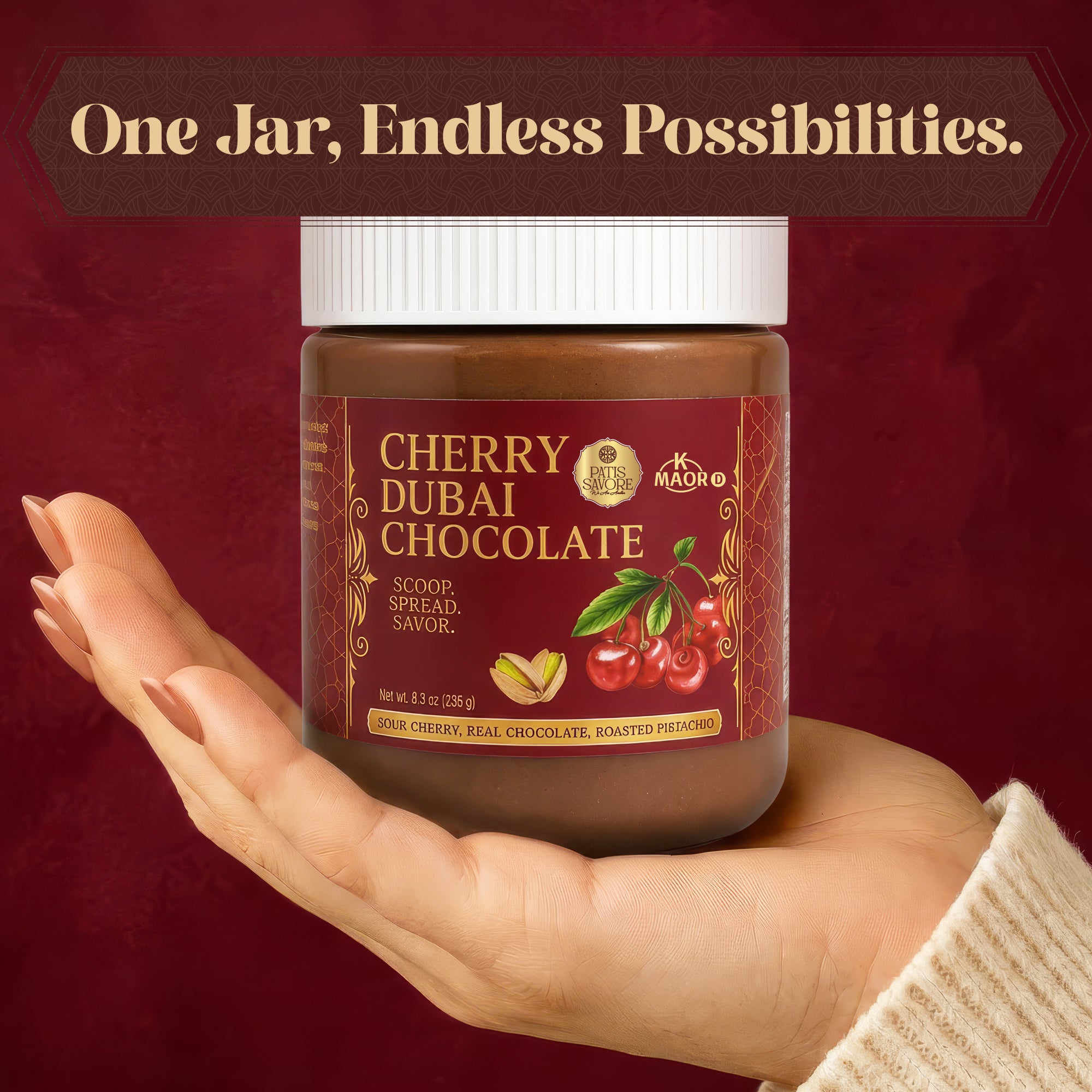 Sour Cherry Dubai Chocolate Spread - Thick Texture 8.3 oz