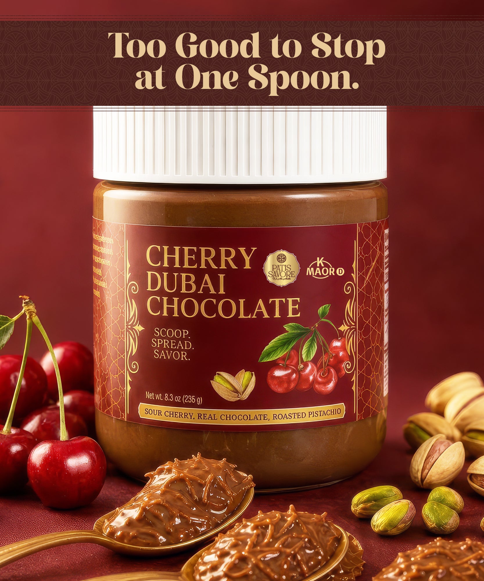 Sour Cherry Dubai Chocolate Spread - Thick Texture 8.3 oz