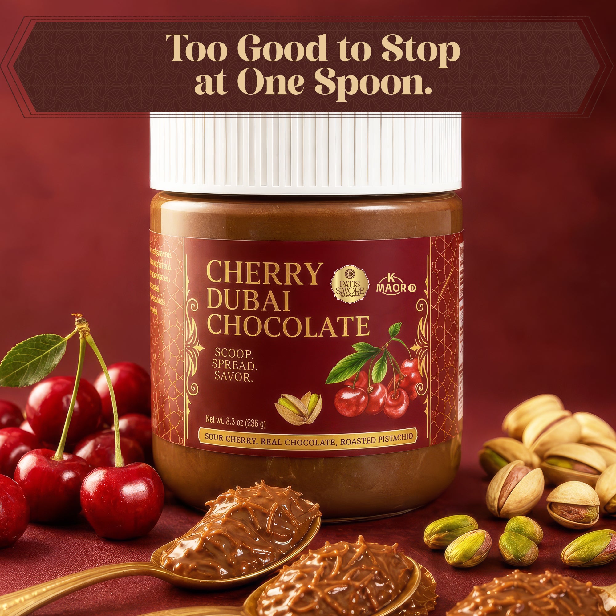 Sour Cherry Dubai Chocolate Spread - Thick Texture 8.3 oz