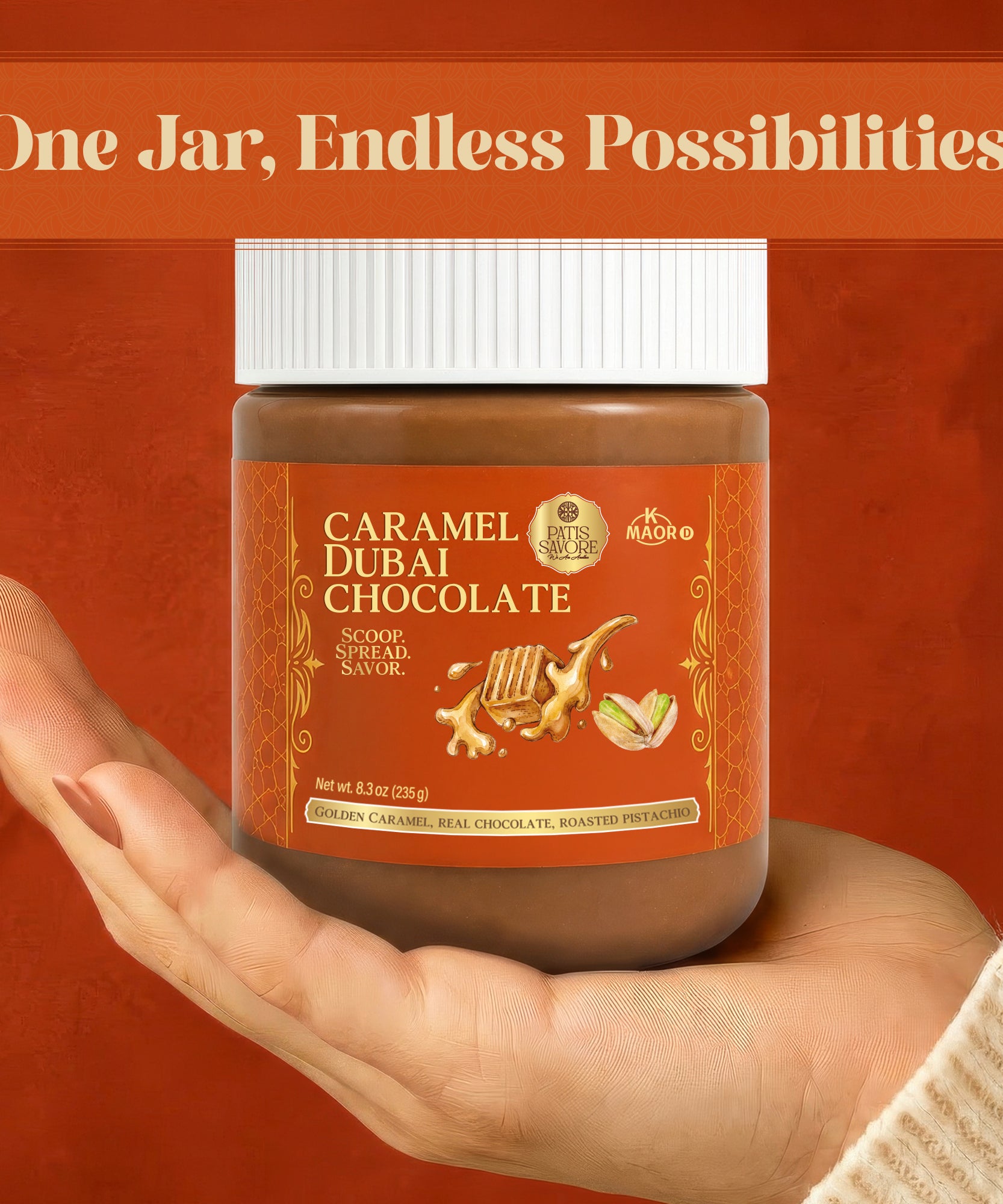 Caramel Dubai Chocolate Pistachio Spread with Crispy Kataifi, 8.3 oz