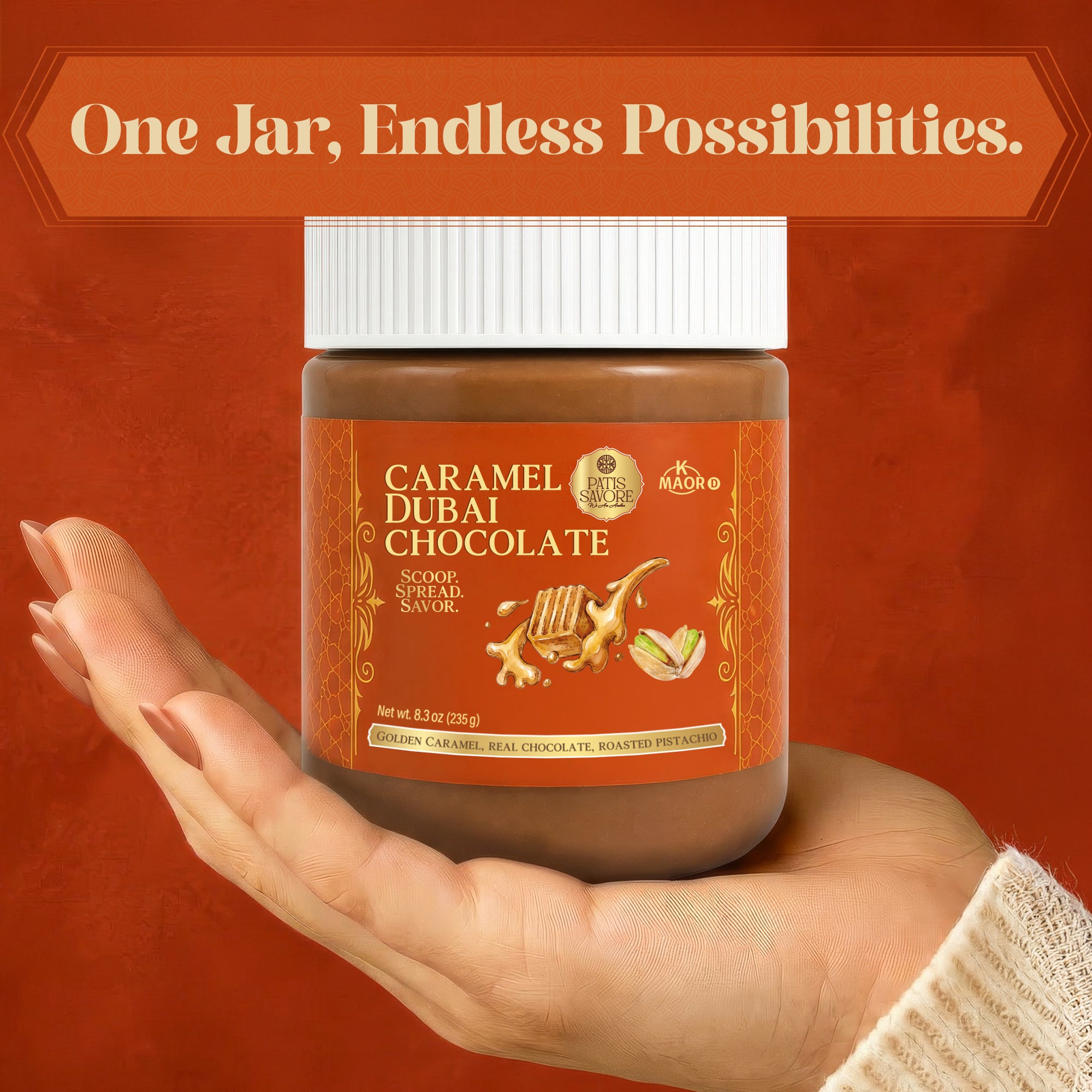 Caramel Dubai Chocolate Pistachio Spread with Crispy Kataifi, 8.3 oz