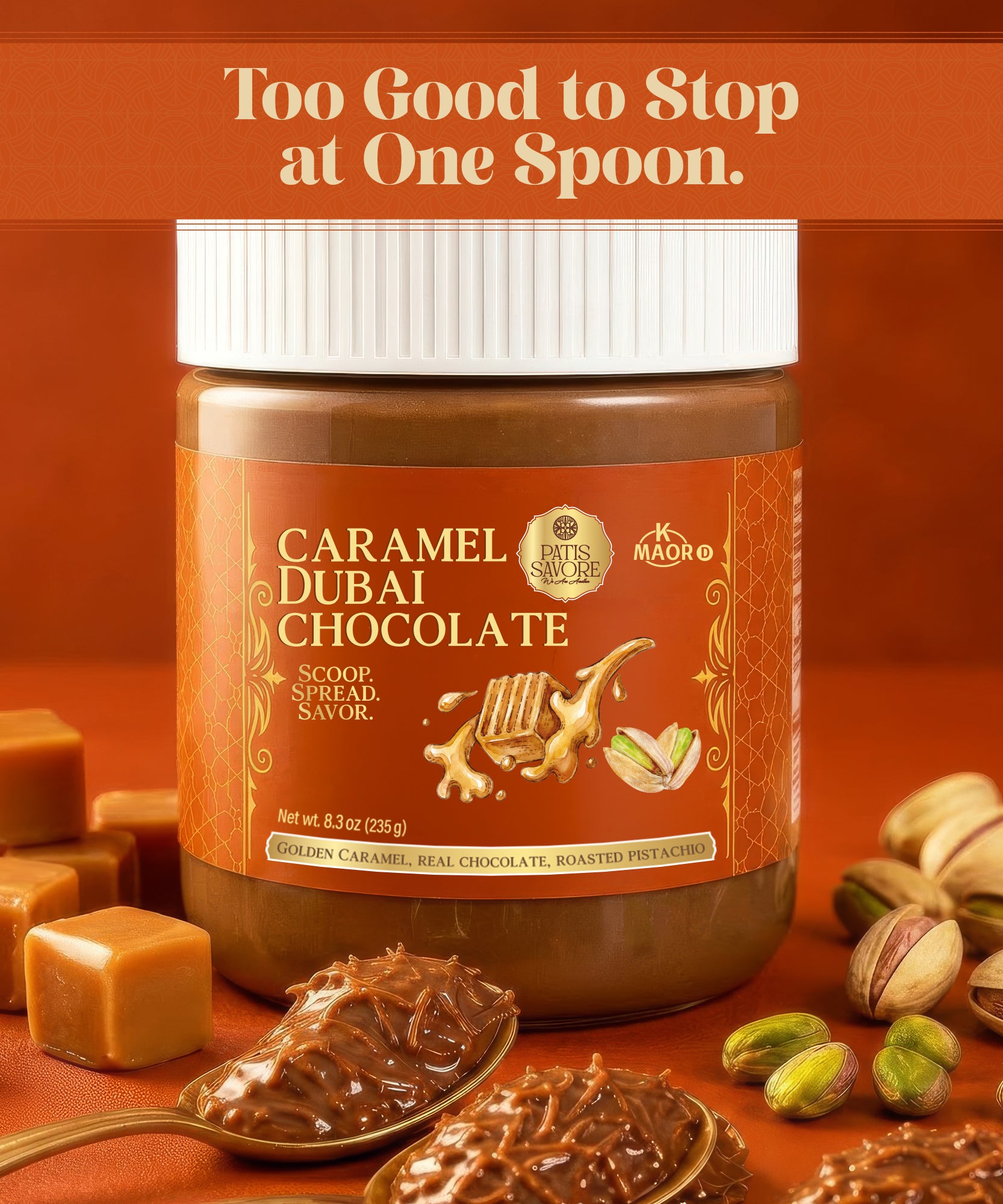 Caramel Dubai Chocolate Pistachio Spread with Crispy Kataifi, 8.3 oz
