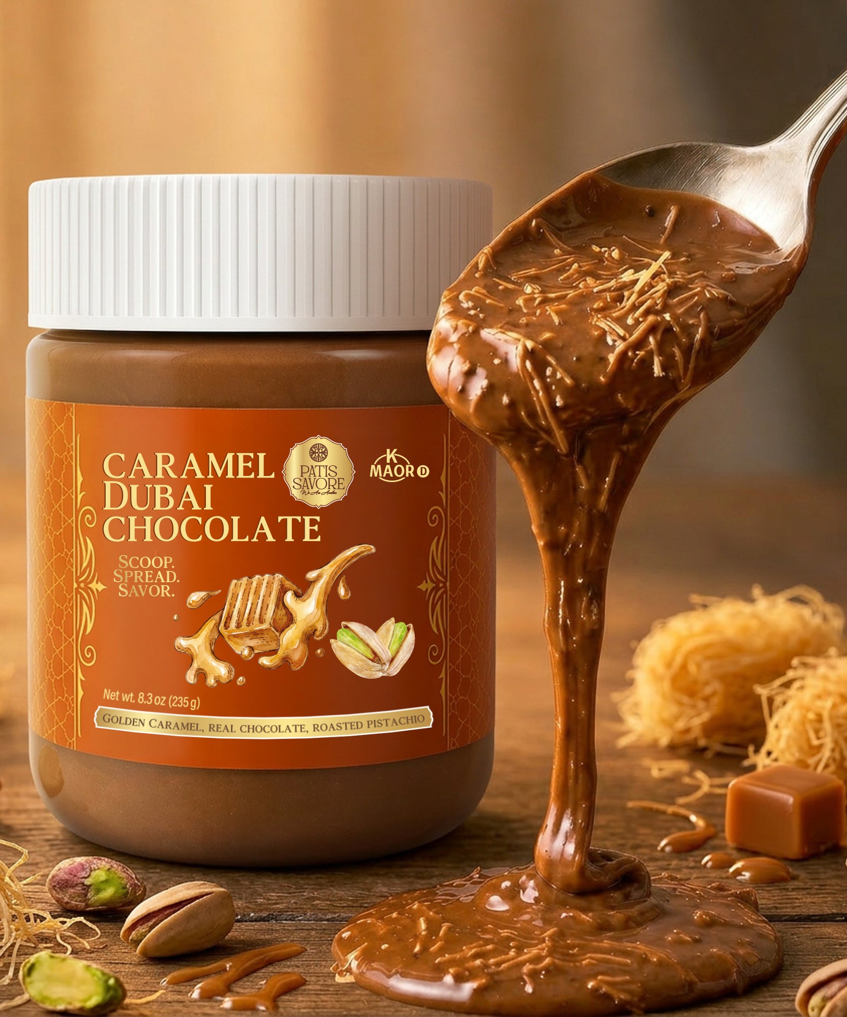 Caramel Dubai Chocolate Pistachio Spread with Crispy Kataifi, 8.3 oz